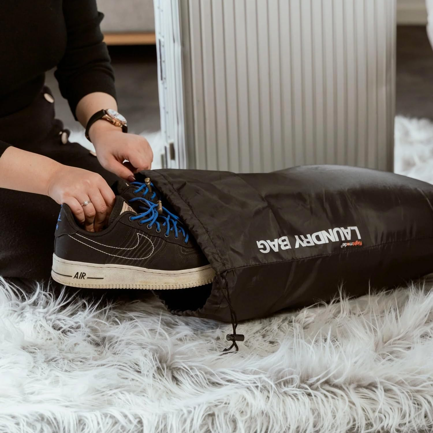 Flightmode Travel Laundry Bag with Drawstring Closure, Multi-Purpose Drawstring Bag for Clothes,Travel Pack Bags Dirty Clothes Bag for Laundromat and Household,Foldable Compact Organiser Bag image number 5