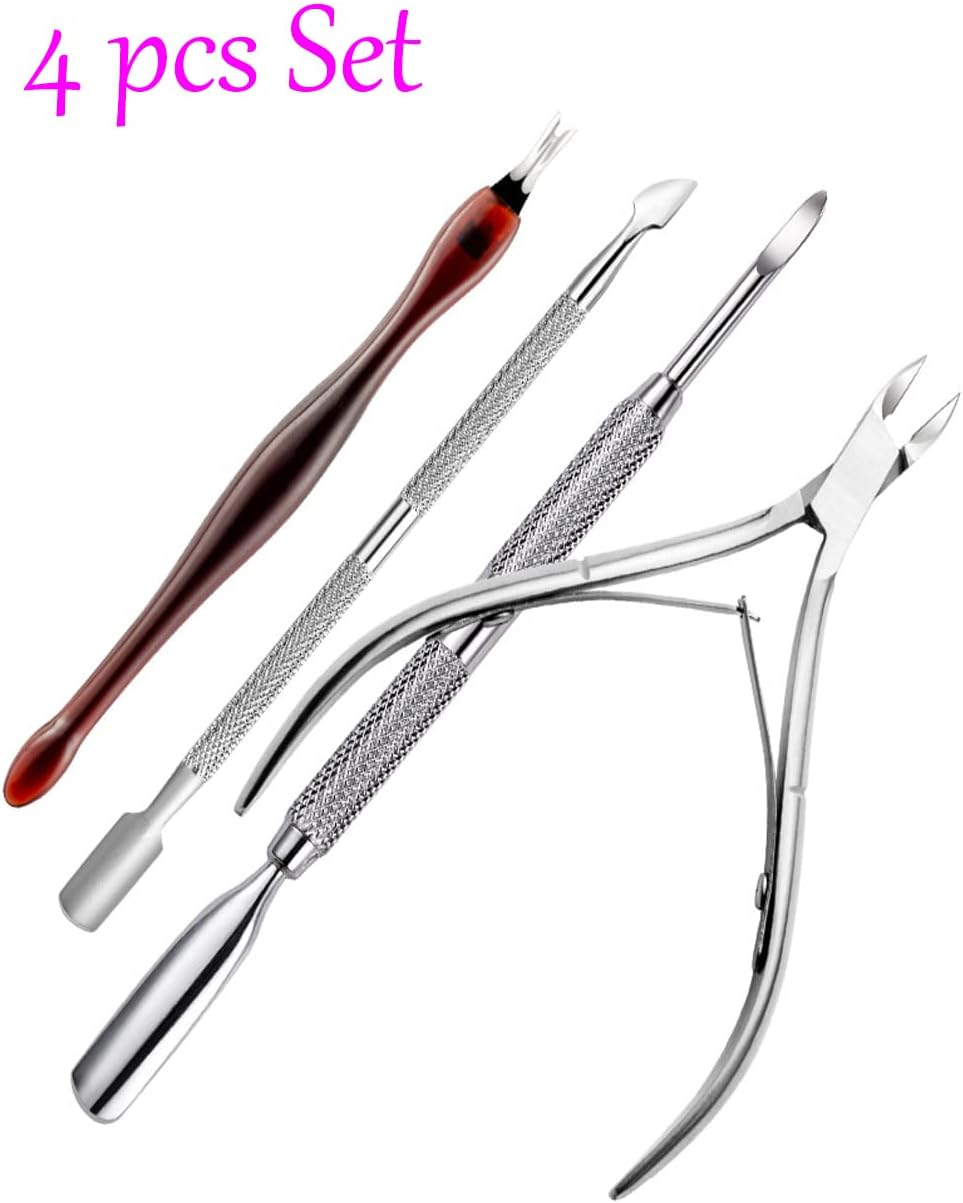 4 PCS Nail Polish Remover Tools Kit with Nail Clips Nail Files Cuticle Pusher and Cutter Set, Professional Nail Polish Removal Accessories, Stainless Steel Cuticle Remover Tools, Nail Artist Tools image number 5