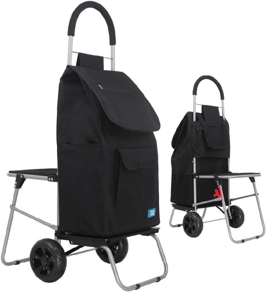 White Magic Handy Trolley with Seat - 3 in 1 Multi-Purpose Shopping Cart, Lightweight Stainless Steel, Comfortable Seat Supports up to 100Kgs, Jumbo Carry Bag with 7 Pockets image number 4