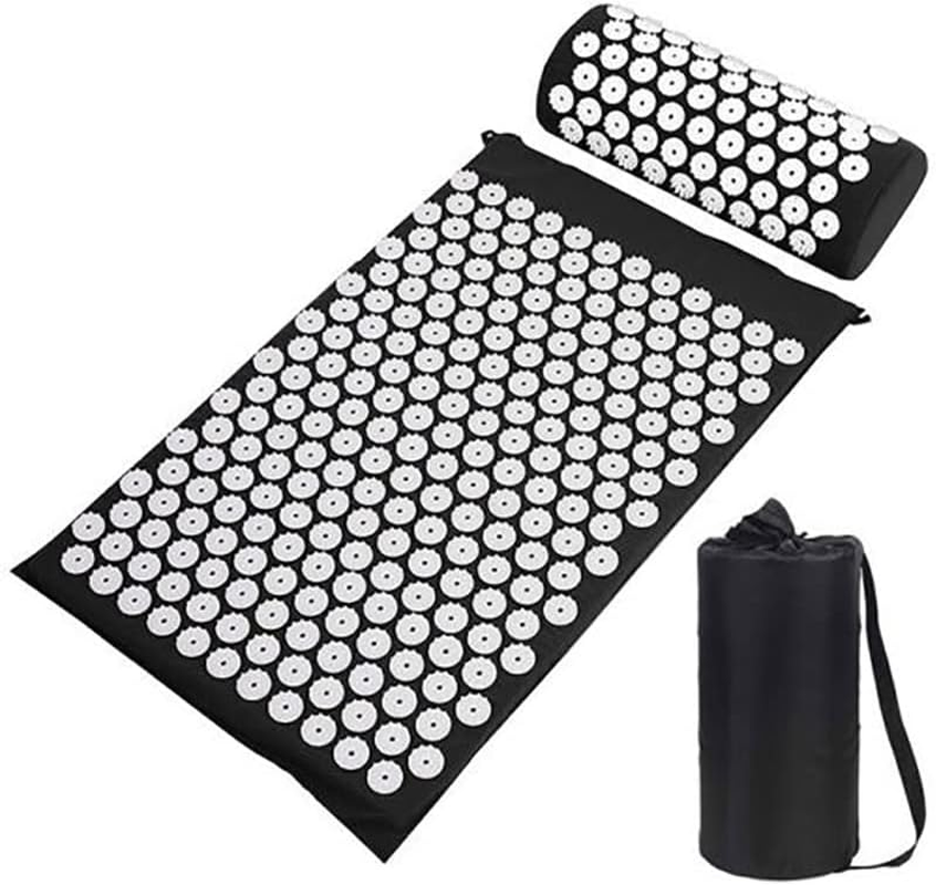 AIMALL Acupressure Mat Yoga Massage Shakti Sit Lying Mats Pillow Pain Stress Pain Relax, Eco Foam Cotton Material, 66X40Cm