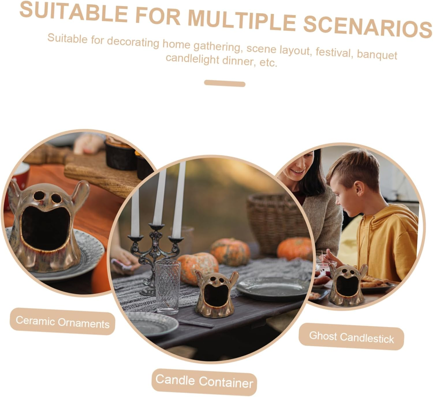 CORHAD Halloween Ghost Shape Ceramic Candle Holder for Tealights Unique Decorative Accent for Home Office and Party Settings for Spooky Festivities image number 6