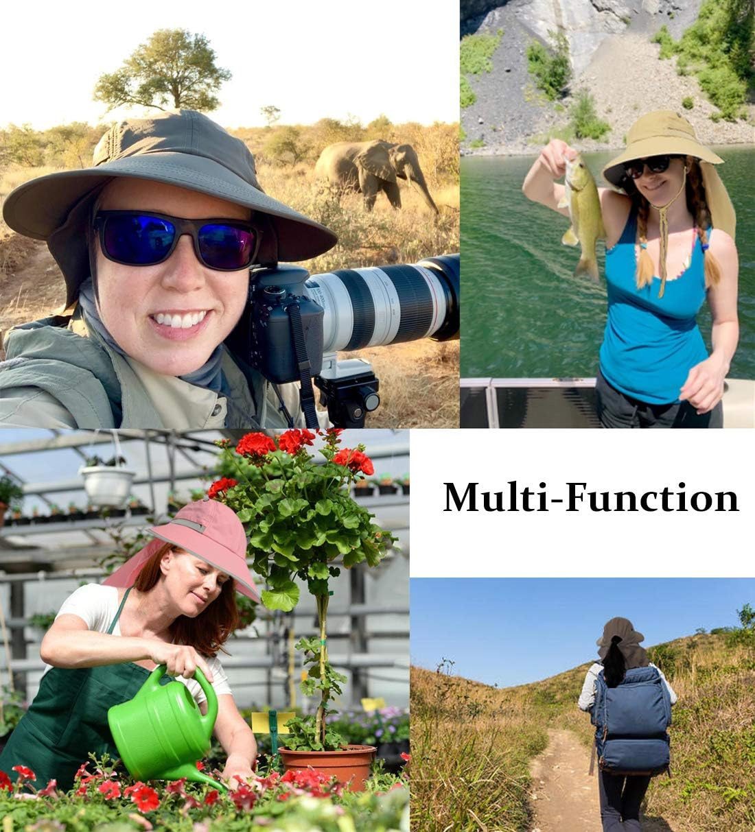 Muryobao Women'S Sun Hat Outdoor UV Protection Foldable Packable Mesh Hat Wide Brim Summer Beach Fishing Cap with Neck Flap - Dark Grey image number 3