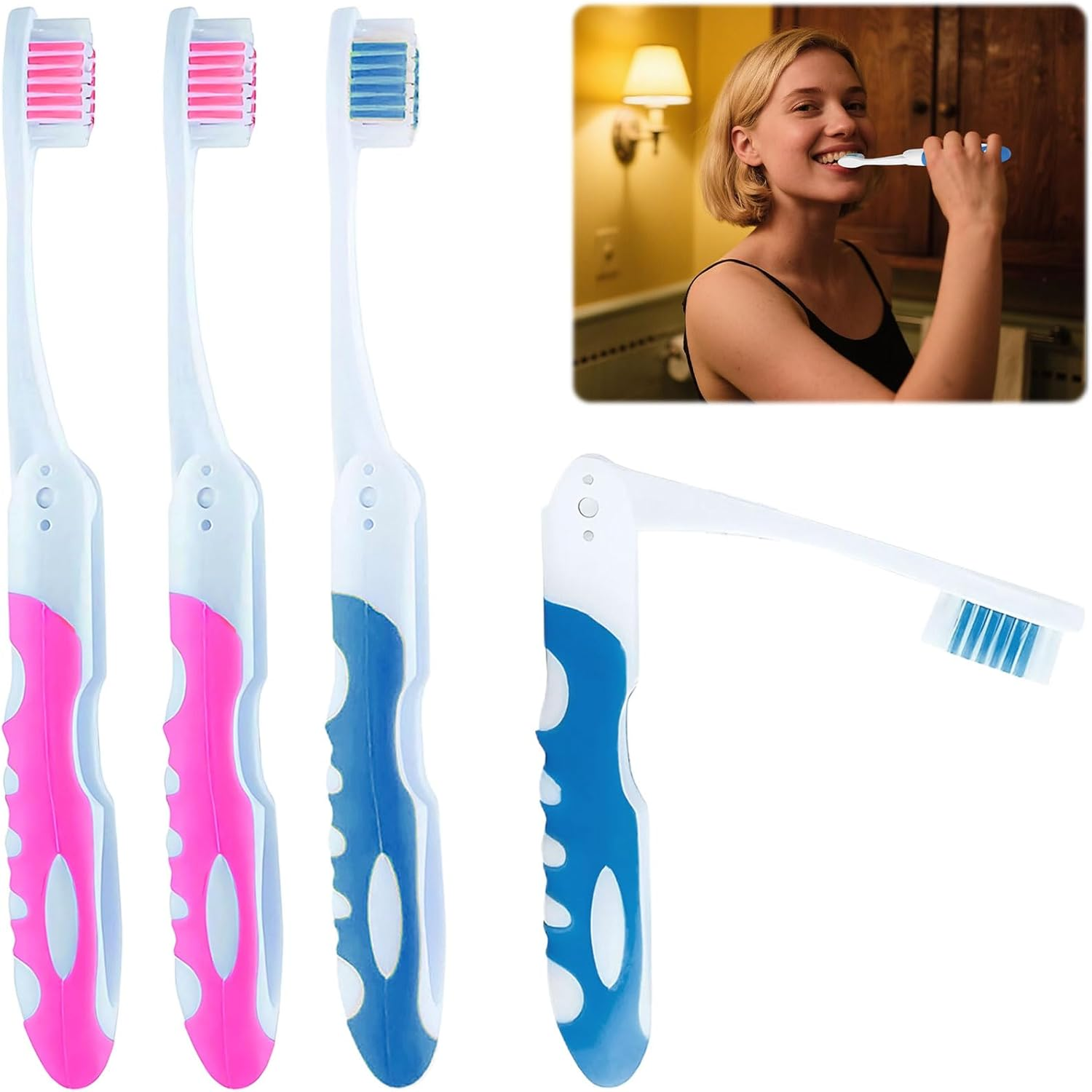 Travel Toothbrush Kit, 4Pcs Mini Toothbrush, Tooth Brush, Folding Travel Bulk Toothbrush, Medium Strength Bristles, Portable Products, Suitable for Working, Camping, Hiking, Traveling image number 5