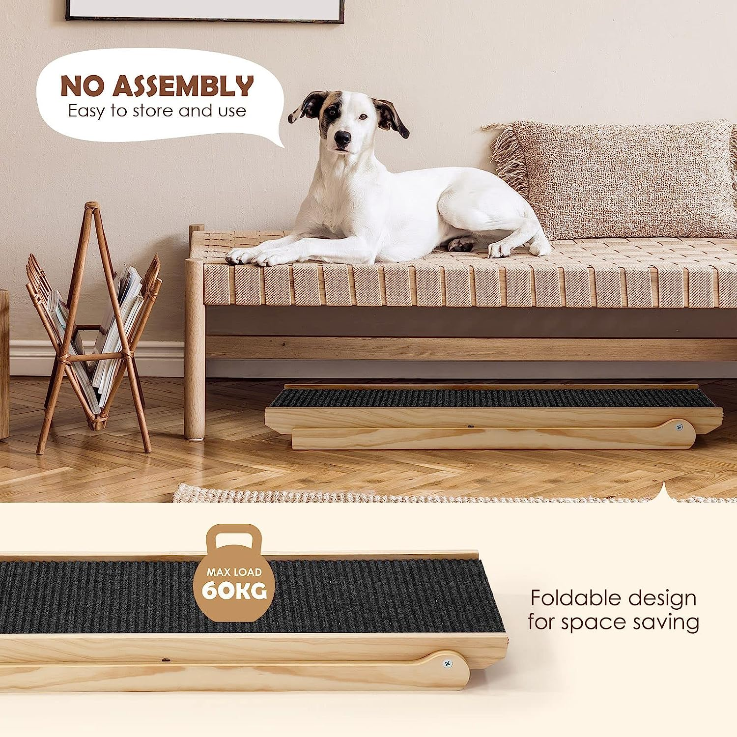 Dog Stairs Pet Ramp for Bed 4 Level Adjustable Ladder for Bed Car Outdoor Indoor,Foldable Pet Step from New Zealand Pine Wood image number 3