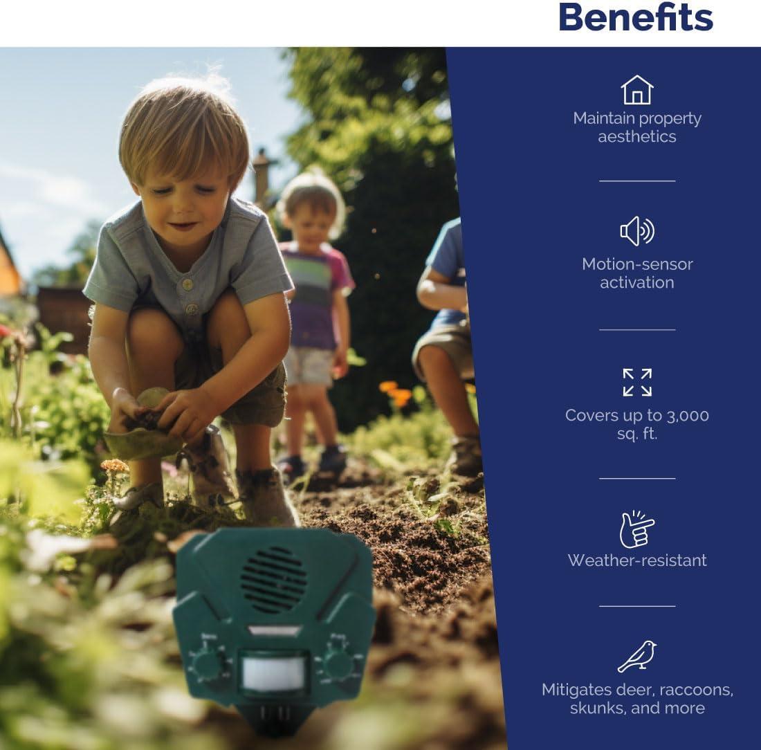 Bird-X Solar Yard Gard, Ultrasonic and Solar-Powered Animal Decoy Device with Motion Sensor, Easy to Install, Covers up to 3,000 Sq. Ft., 15-25 Khz Frequency, 8.5" X 7" X 4" image number 2