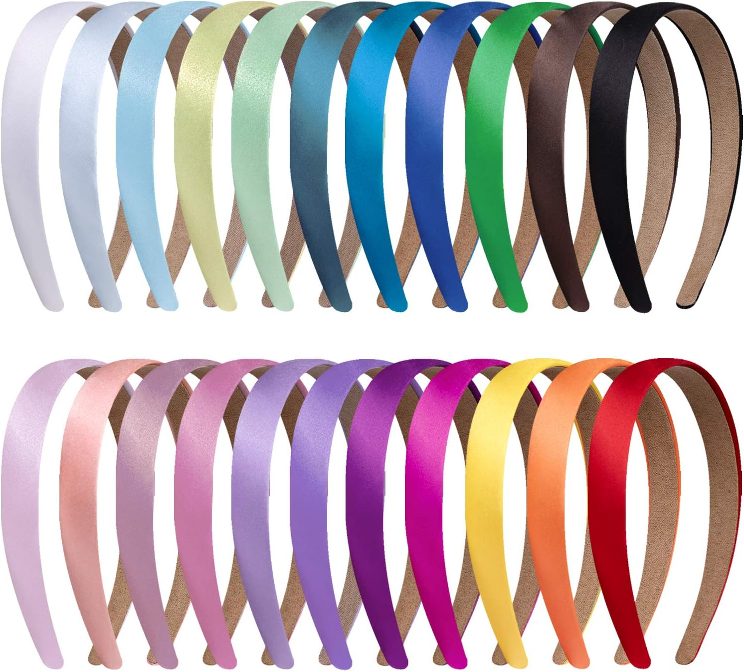 Duufin 22 Pieces Satin Headbands 2Cm Plain Black Headband Non-Slip Hair Headband DIY Headbands for Women and Girls