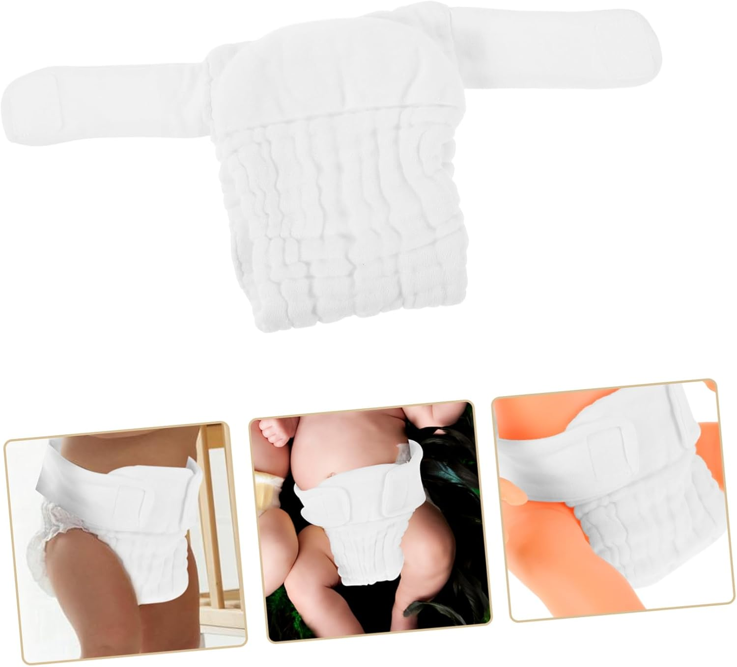 3Pcs Washable Cotton Diapers for Newborns Reusable Cloth Diaper Pants Inserts for Boys and Girls image number 2