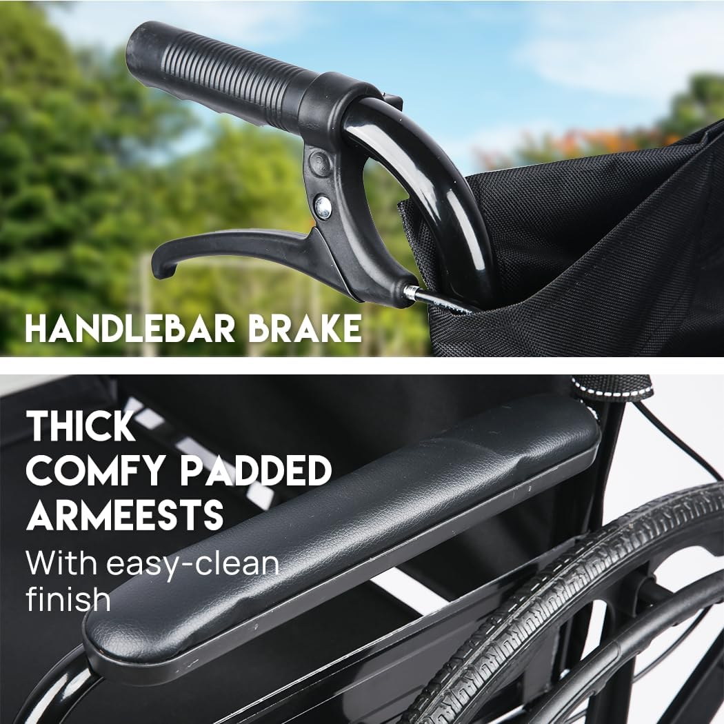 24 INCH Lightweight Foldable Wheelchair with Park Brakes and Free Flip Armrests &ndash; Perfect for Elderly Comfort and Convenience! - Black image number 6