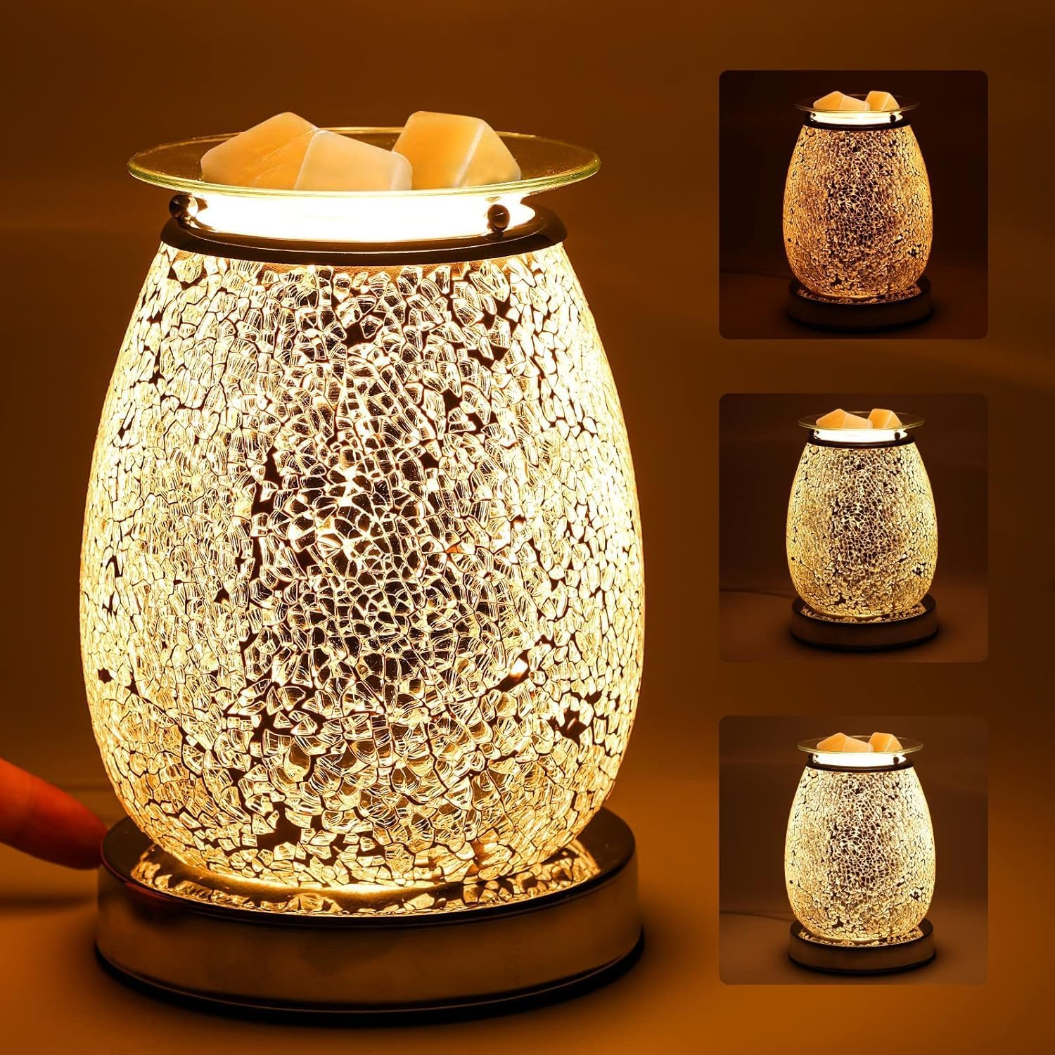 Stunning Electric Wax Melt Burners, Oil Burner, Wax Warmer, Night Light Oil Lamp for Home Decoration - Silver Mosaic image number 4