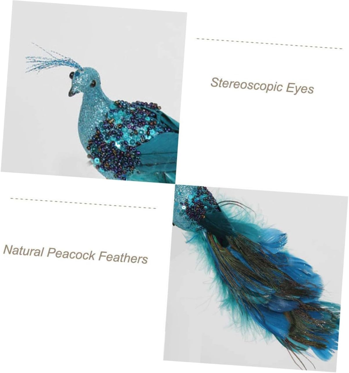 SHOWERORO Peacock Figurines Christmas Tree Ornaments Miniature Ornaments Natural Plume Simulation Bird Decor Seasonal Garden Adornments Holiday Bonsai Decorations