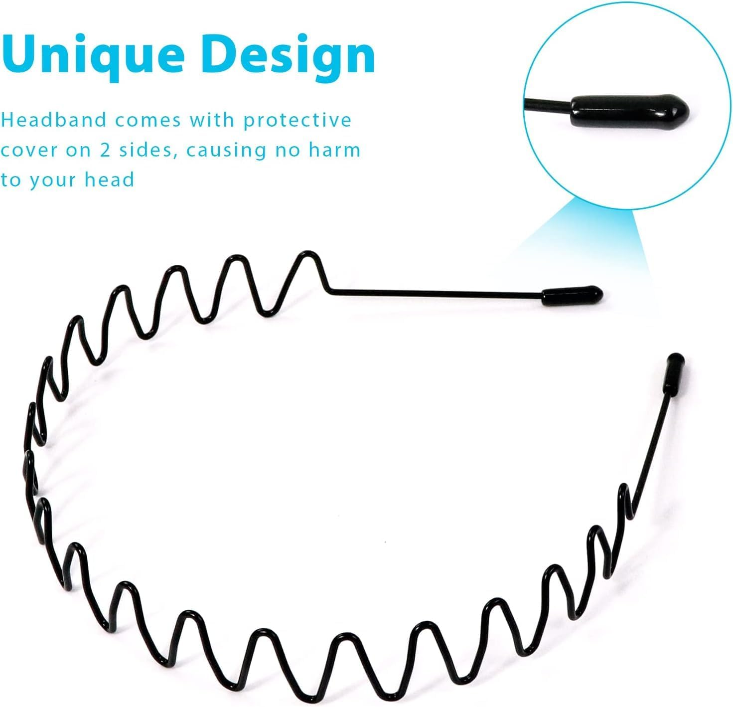 Aufwolken 3 PCS Metal Headband Black - Unisex Sport Fashion Hair Accessories, Spring Wave Hair Hoop Band for Men & Women image number 6