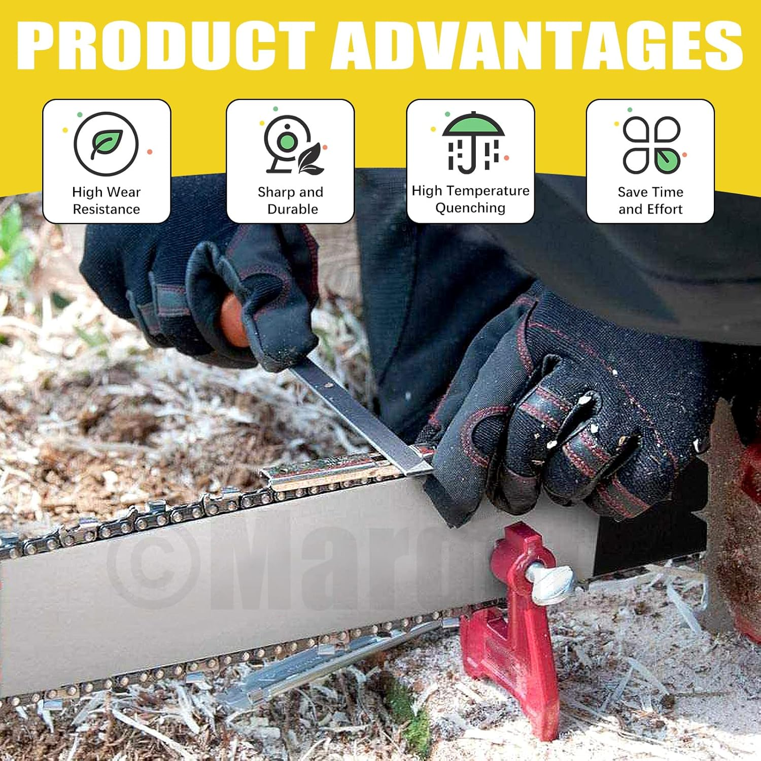 10Pcs Chainsaw Sharpener File Kit Includes 5/32'', 3/16'', 7/32" round Chainsaw Files, Flat File, Wood Handle, Depth Gauge, Filing Guide for Sharpening Filing Chain Saw Teeth Blade image number 3