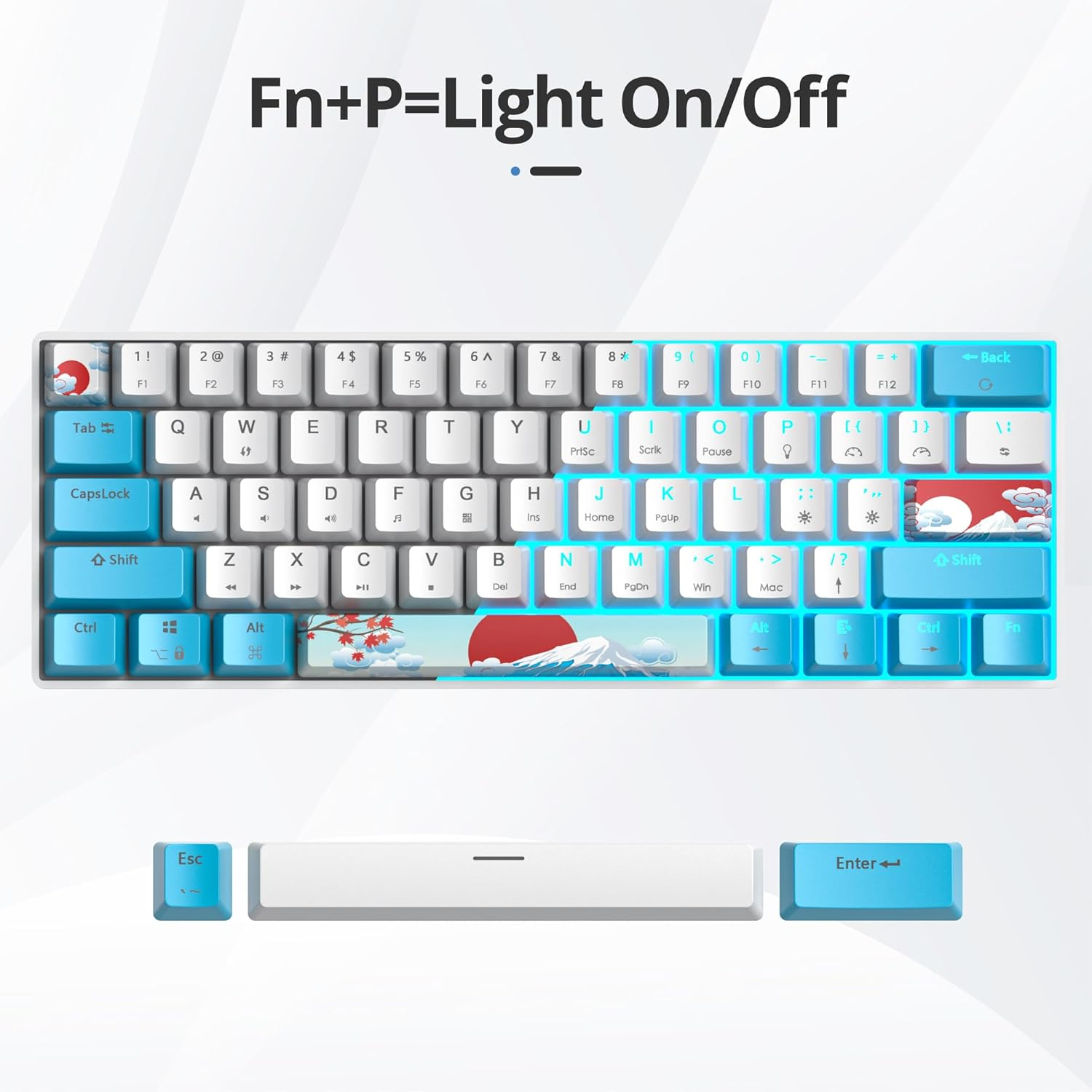 Vumilstek Cool 60% Gaming Keyboard, Compact Mini Wired Mechanical Keyboard 60 Percent with Ice Blue LED Backlit Linear Red Switch PBT Keycaps for Win/Mac PC Gamers(Blue White) image number 6
