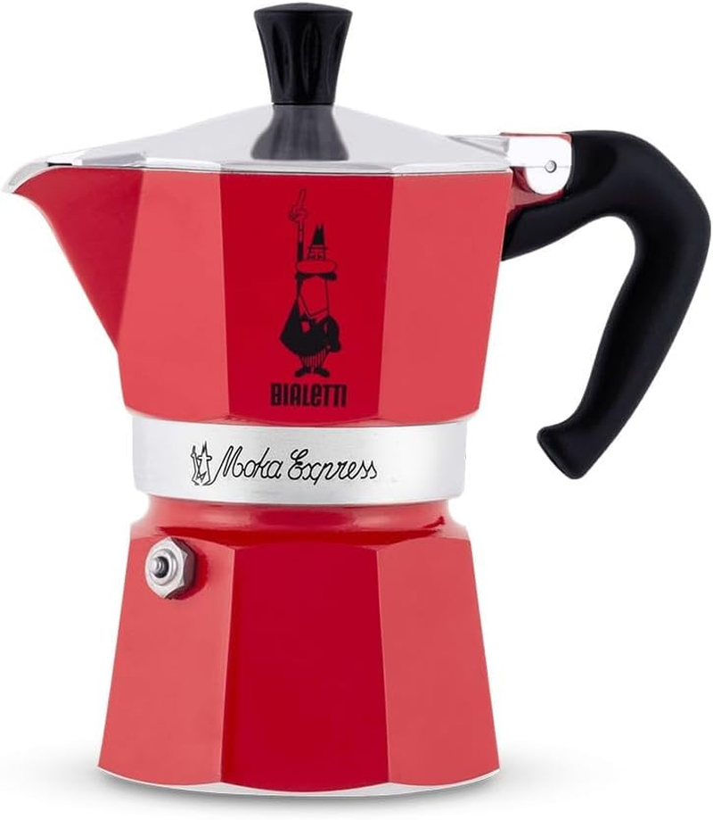 Bialetti - Moka Express: Red Iconic Stovetop Espresso Maker, Makes Real Italian Coffee, Moka Pot 6 Cup (270Ml), Aluminium, Red