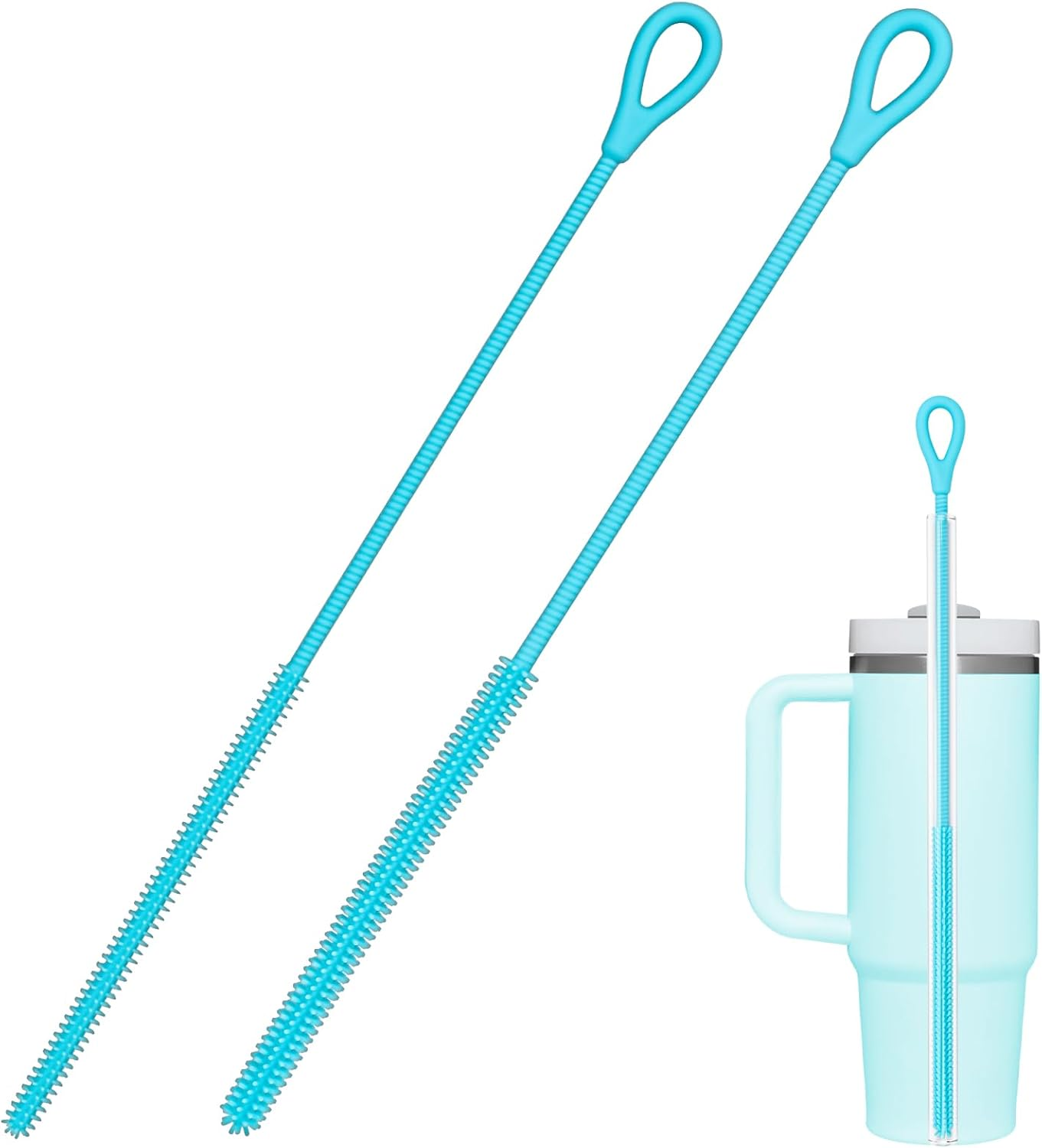 Silicone Straw Cleaner Brush, 2Pcs Straw Cleaner Brush Extra Long, Straw Brush Bristles Cleaner Brush for Cleaning Stanley, Metal Glass Straws, Drink Lid (Purple)