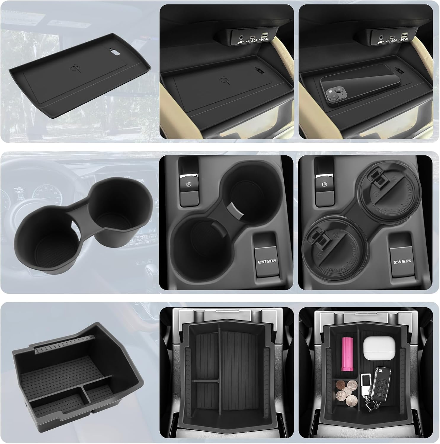 BIBIBO for 2025 Subaru Forester Center Console Organizer 2025 2026 Subaru Forester Console Armrest Tray+Cup Holder +Wireless Charging Mat 2025 Forester Insert Organizer 2025 Forester Accessories image number 2