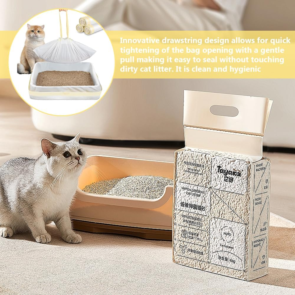 Leak-Proof Cat Litter Bags, Pussy Trash Box Liners with Drawstring, Heavy Duty, Easy Clean-Up Liner, for Cat Litter Pan (94 X 45Cm, 10-Pack) image number 4