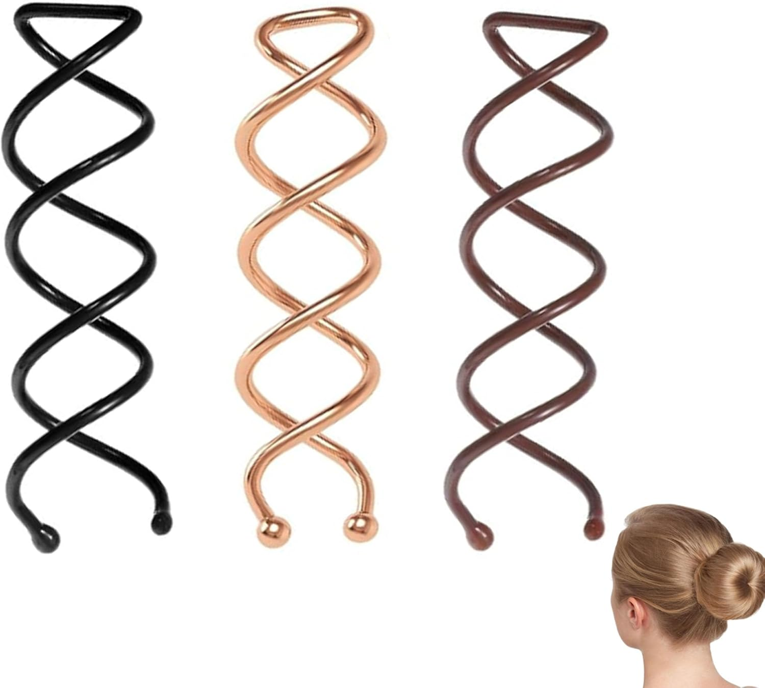 30 Pieces Spiral Hair Pins in 3 Colors - French Twist Bun Hair Clips for DIY Hair Styling, Suitable for Fine, Thick and Long Hair, Perfect for Girls and Women image number 3