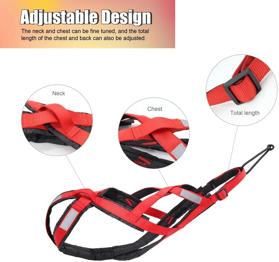 Dog Sled Harness Pet Weighted Traction Sled Harness Large Dog Husky Alaskan Labrador Harness Durable Nylon Outdoor Reflective Dog Harness,Red,Xl image number 2