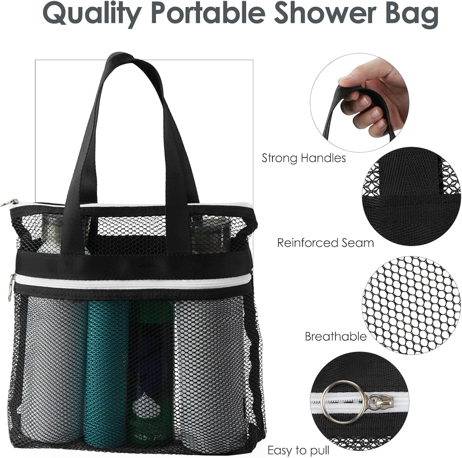 Mesh Shower Caddy Bag Quick Dry Tote Bag,1Pc Shower Caddy Quick Dry Mesh Tote Bag Mesh Shower Caddy Bag,Mesh Shower Caddy Bag Hanging Toiletry Tote Bag,Mesh Shower Caddy Quick Dry Tote Bag with Zipper - Pink image number 3