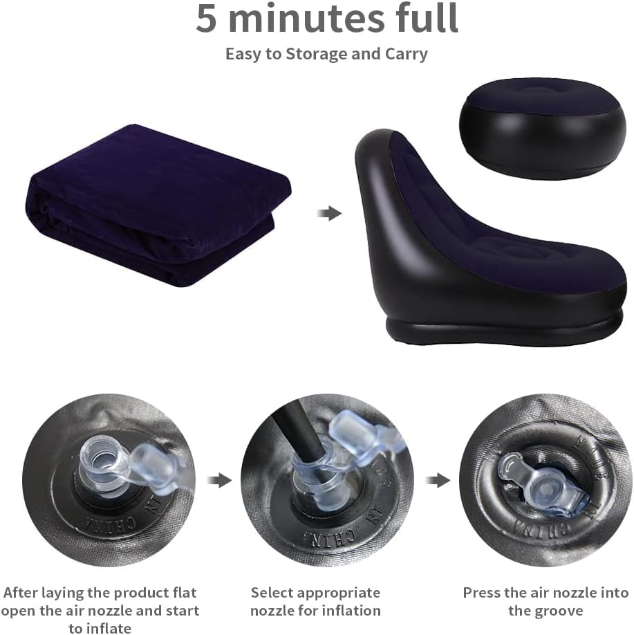 Inflatable Deck Chair with Household Air Pump Blow up Couch Lounger Sofa Set for Indoor Living Room Outdoor Travel Camping Picnic (Blue)