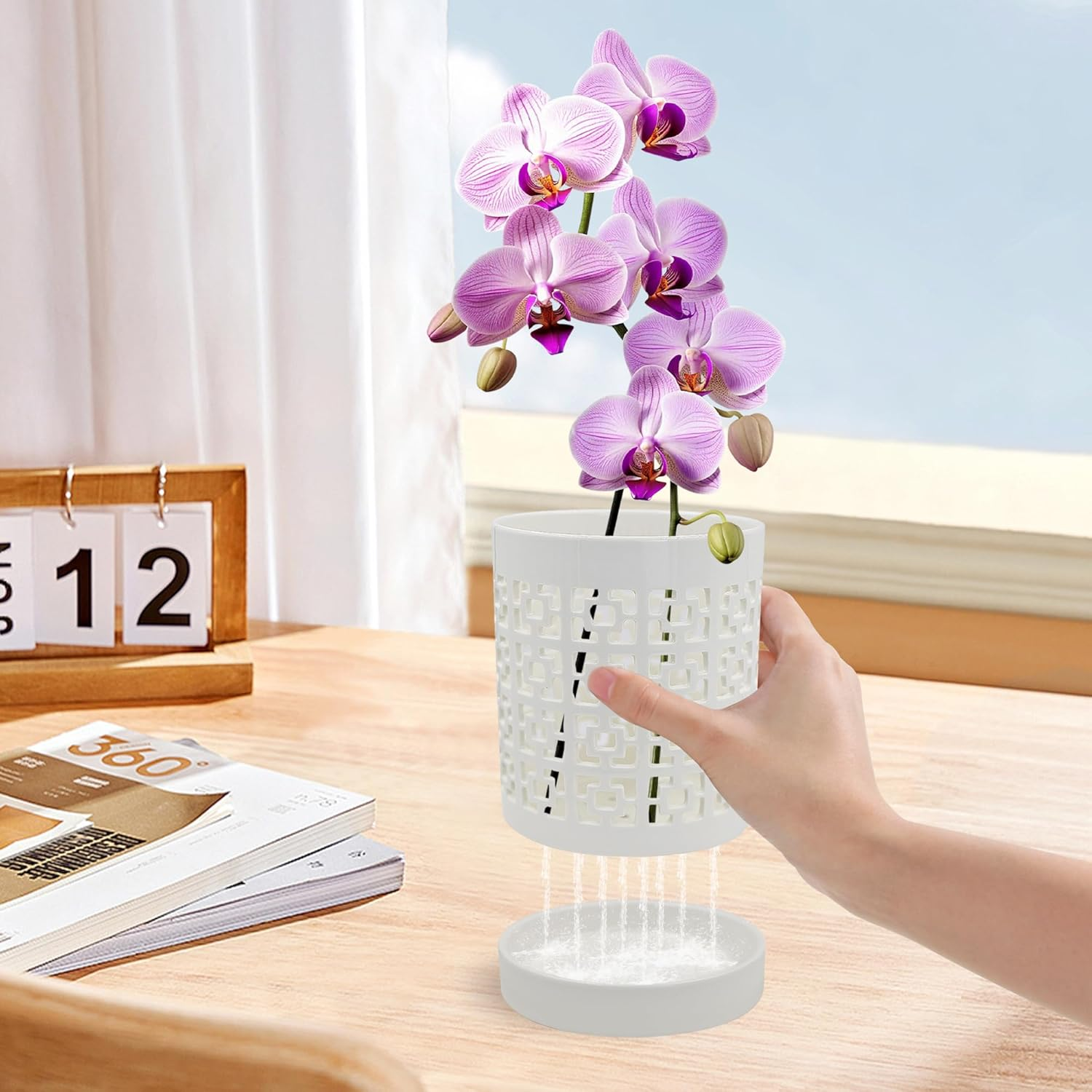 Orchid Pots with Holes, 4 Inch Ceramic Plant Pots for Indoor Plants with Drainage and Saucer, Orchid Planter Pots for Repotting, Small Flower Pots for Orchids Indoor Outdoor (White) image number 3