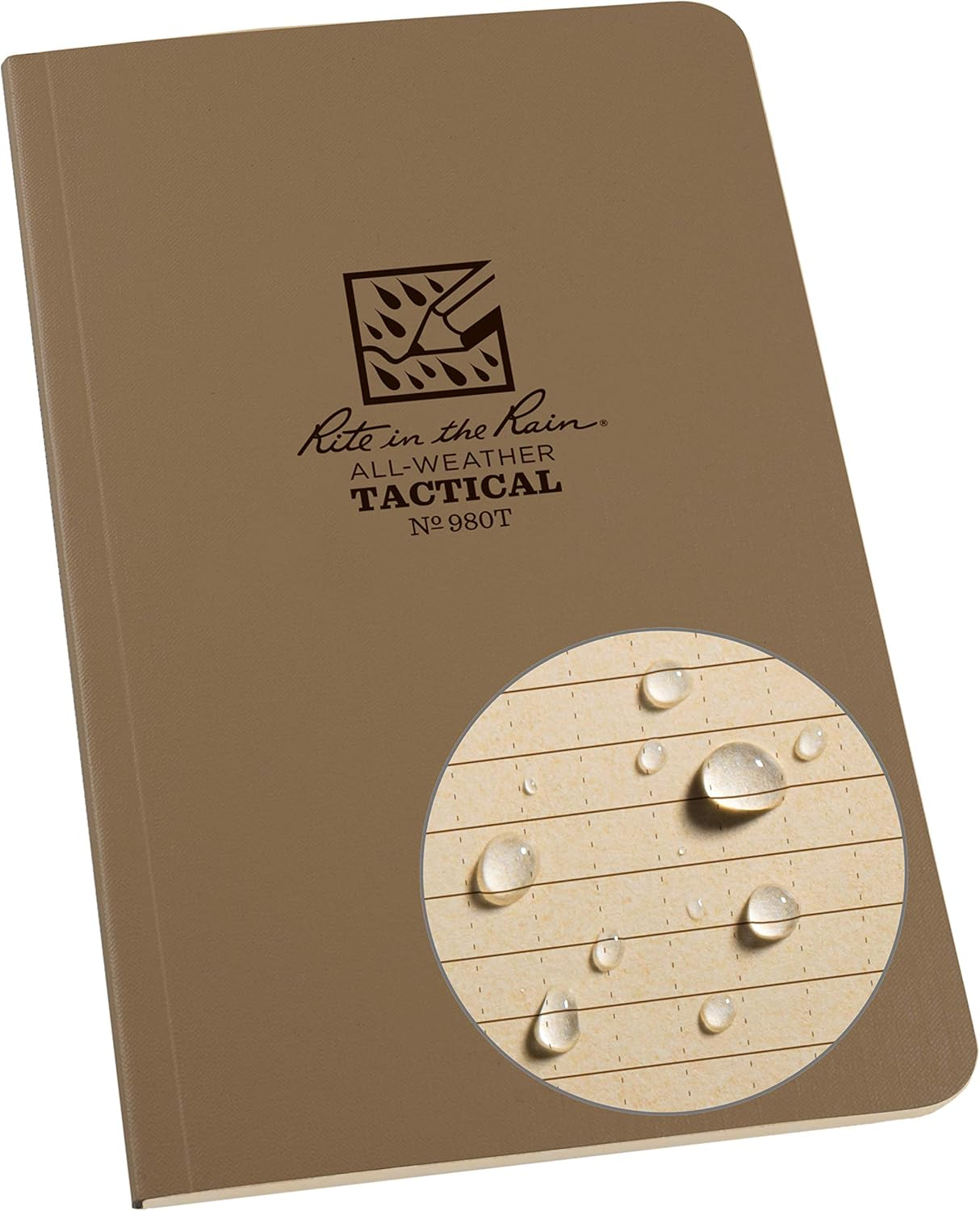 Rite in the Rain Weatherproof Tan Tactical Field Notebook, 4.625" X 7" Soft Cover Notepad, Universal Page Pattern, Reference Pages (No. 980T)