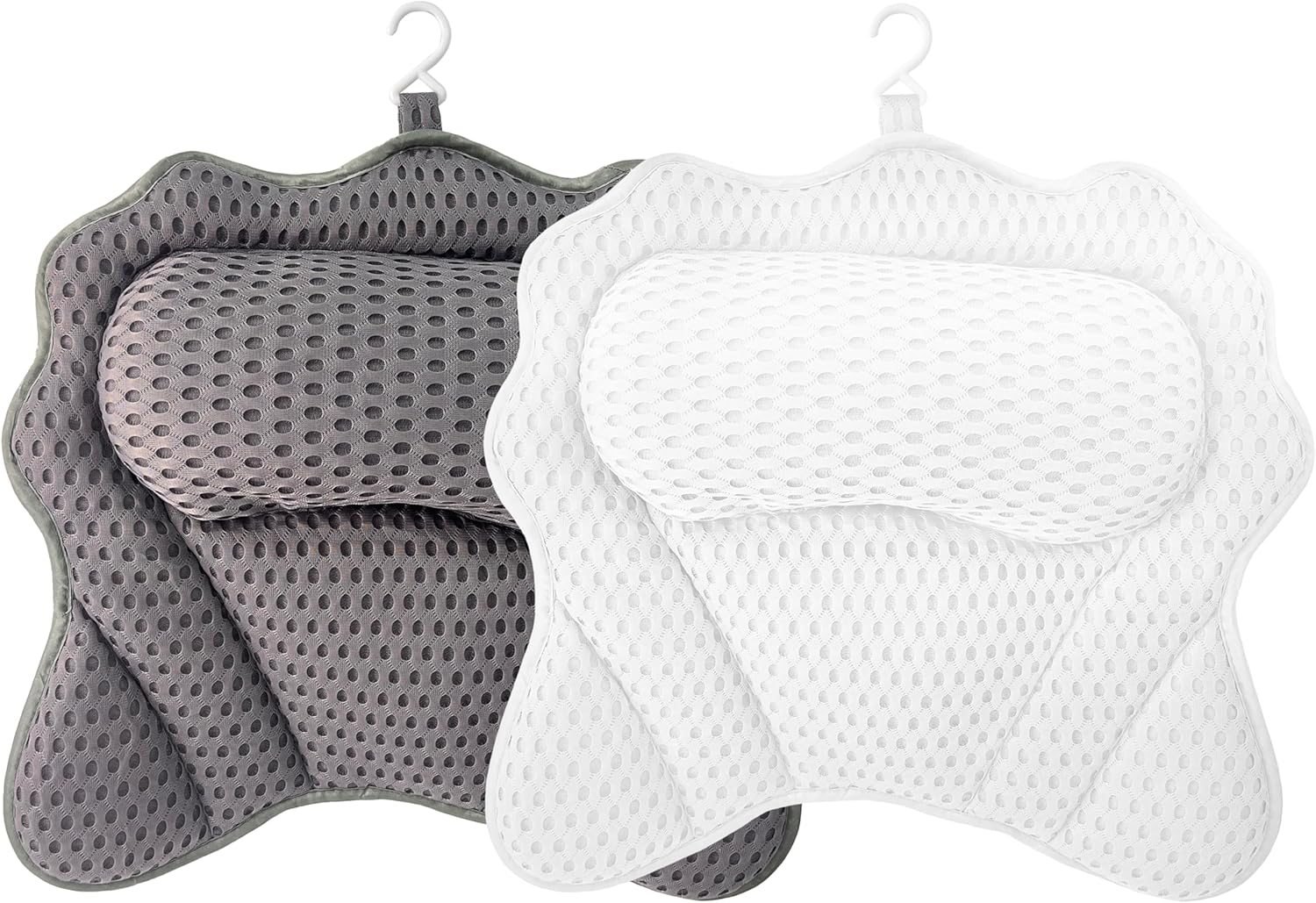 Rwotlls Bath Pillow, Ergonomic Luxury Bathtub Pillow for Tub Head,Neck, Shoulder and Back Support, Headrest with Soft 4D Mesh Fabric and 6 Strong Non-Slip Suction Cups, 2 Pack (White)