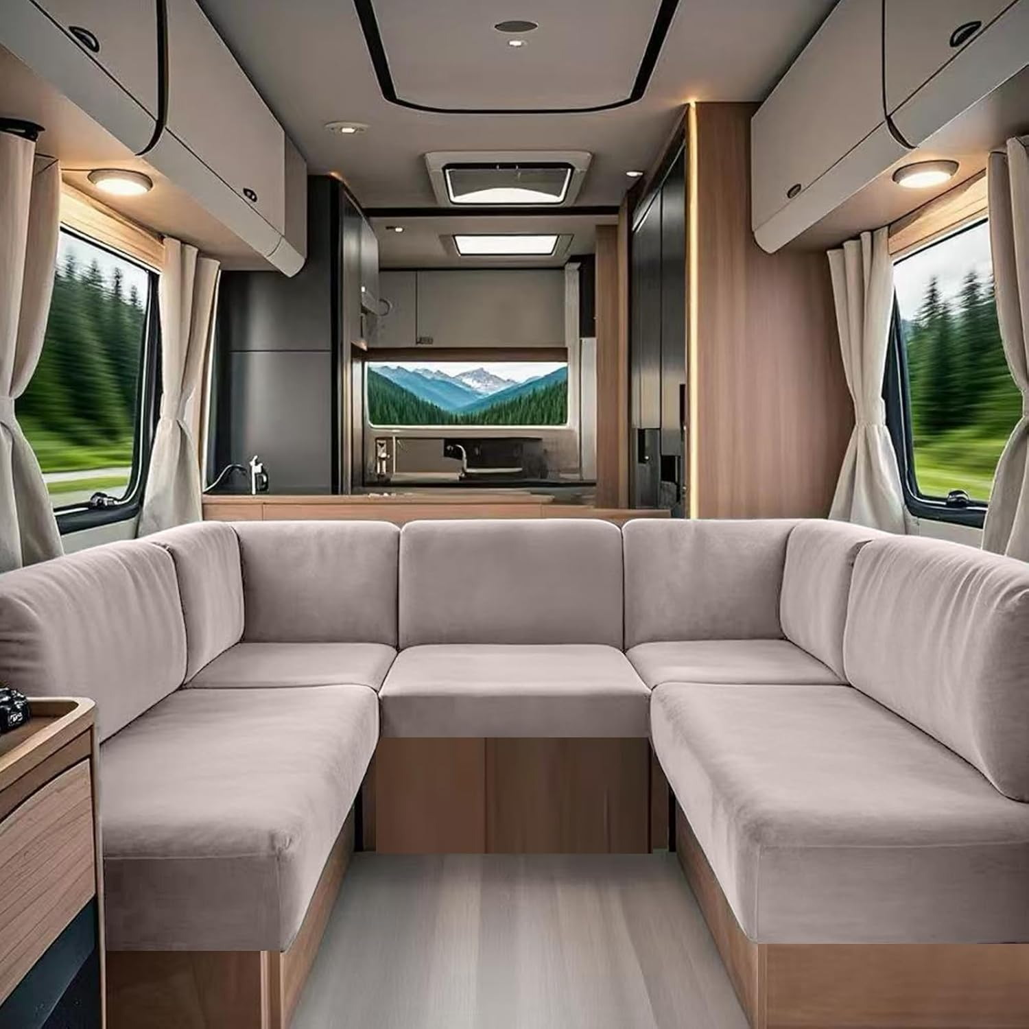 YMEOW Stretchy Caravan Cushion Covers, Washable Non-Slip RV Dinette Bench Covers with 2 Fastening Straps,Cover Protector for Camper Sofa Seats&Backrest (Dark Grey,3 Seater)