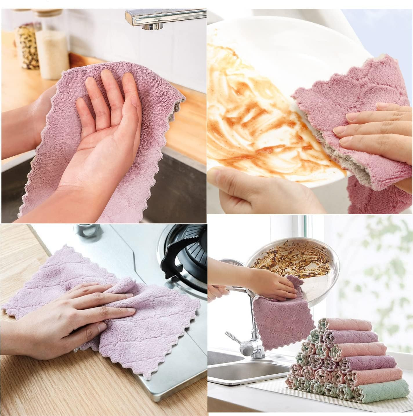10 Pack Kitchen Cloth, Microfiber Dishtowels Washcloths, Super Absorbent Coral Velvet Dishtowels, Premium Cleaning Cloths,Non-Stick Oil Quick Dry Dish Towels, Soft Tea Towels, Table Cleaning Cloths. - Multicolor image number 2