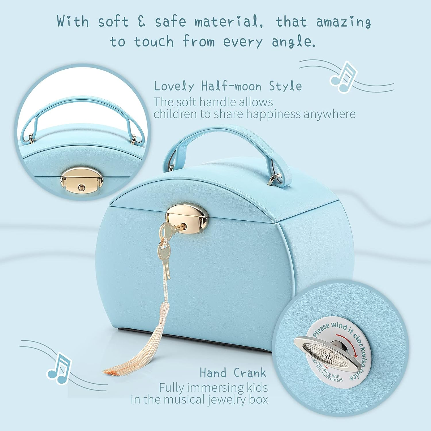 Vlando Musical Jewelry Box for Girls Kids with Drawer, Music Box with Ballerina and Stickers for Birthday Bedroom Decor, Blue - Blue image number 6