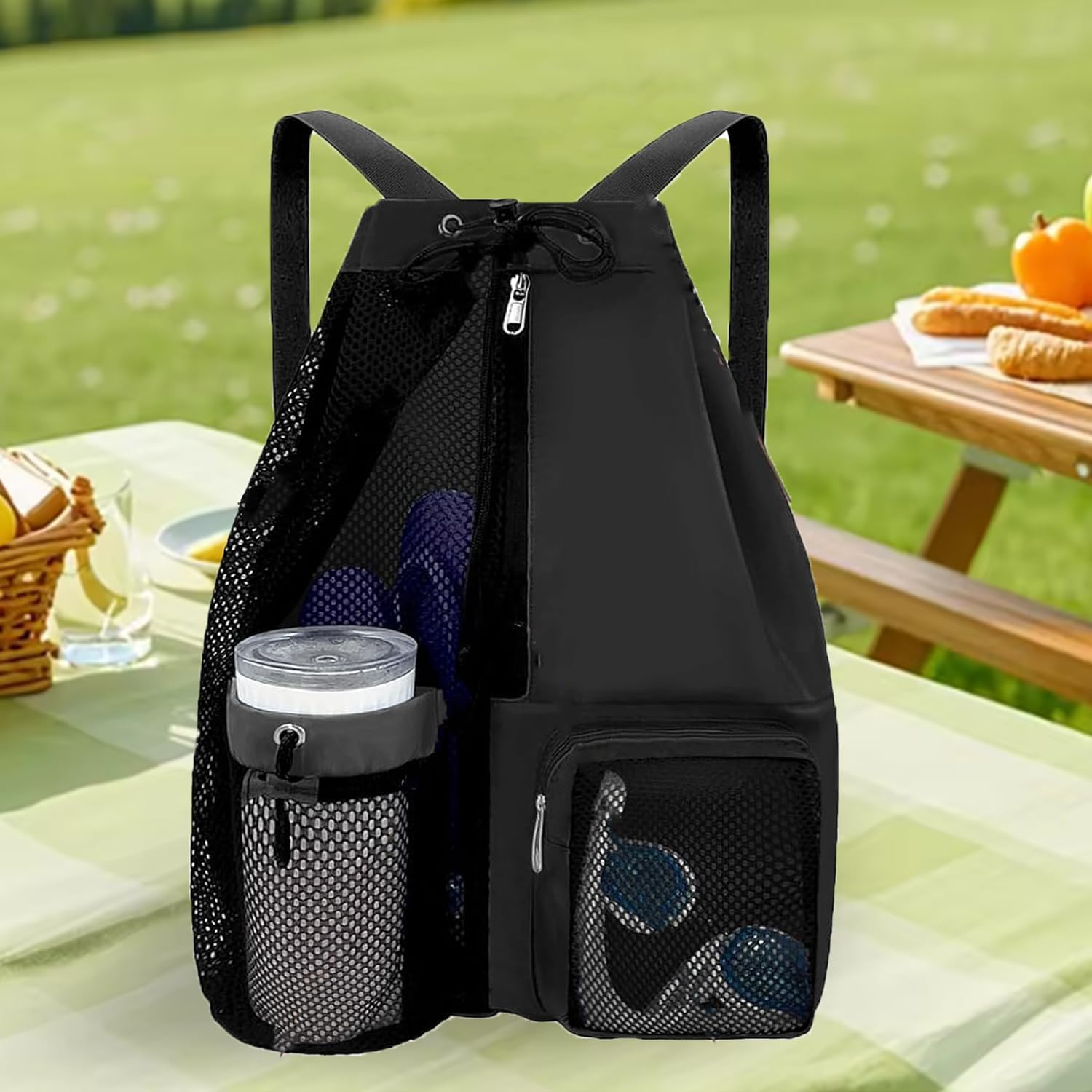 Roczential Mesh Drawstring Backpack - Lightweight Waterproof Beach and Pool Bag, Breathable Design, Large Capacity Swim Backpack for Kids and Adults, Ideal for Gym Trips and Summer Camps image number 3