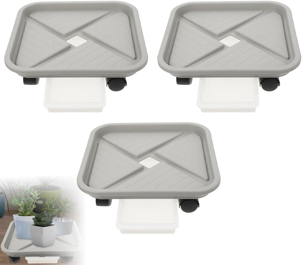 3 Packs Plant Caddy with 4 Wheels and Drainage Tray, Garden Rolling Plant Stand with Wheels, Plant Pallet Dolly for Heavy Duty Planter, Loading Capacity 20 KG (Square) image number 5