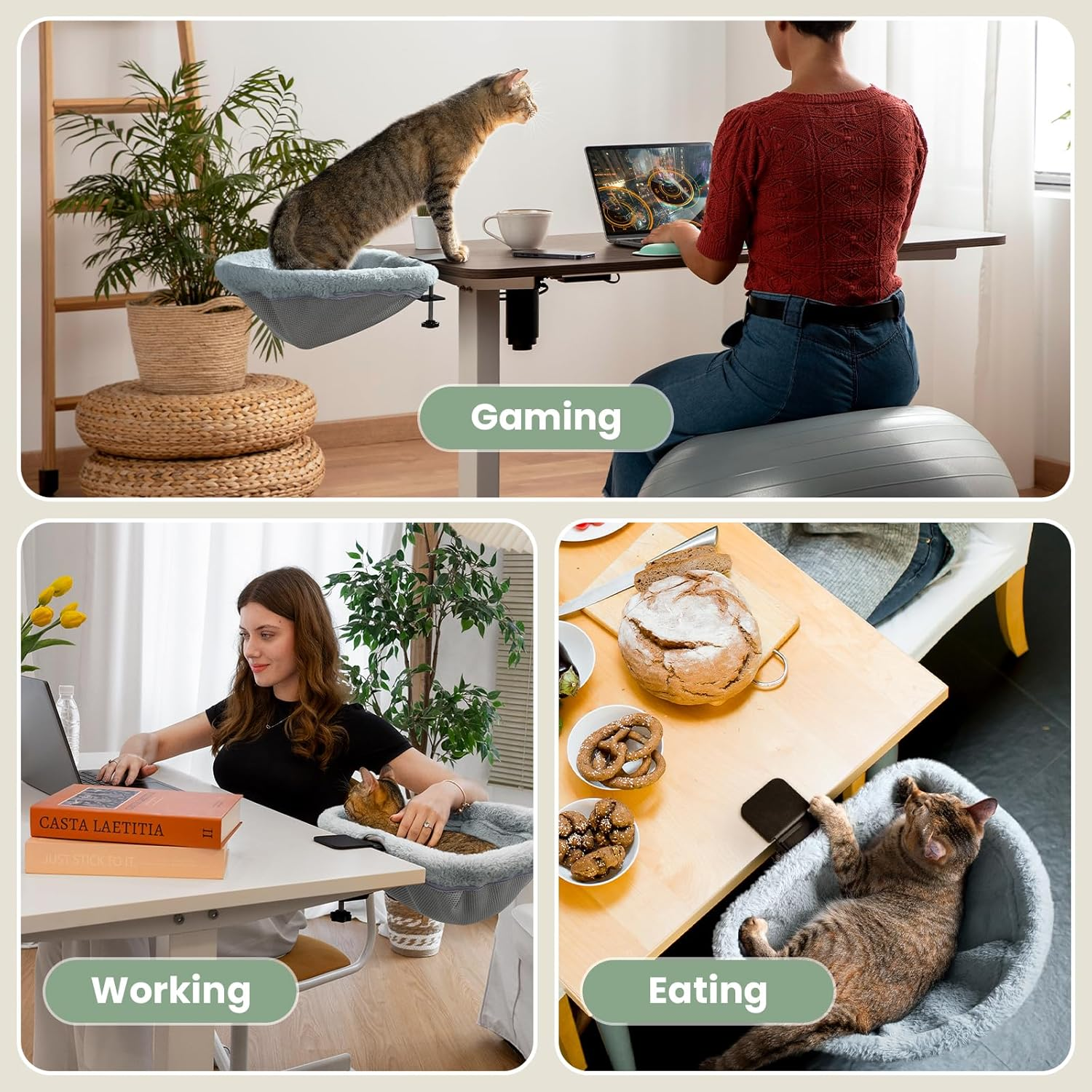 JUNSPOW Cat Desk Bed, One-Touch Folding, Sinking Bed, Space Saving Semicircular, Rabbit Fur Material (Soft Feel), Suitable for Various Desks, Load Capacity 18 Kg image number 2