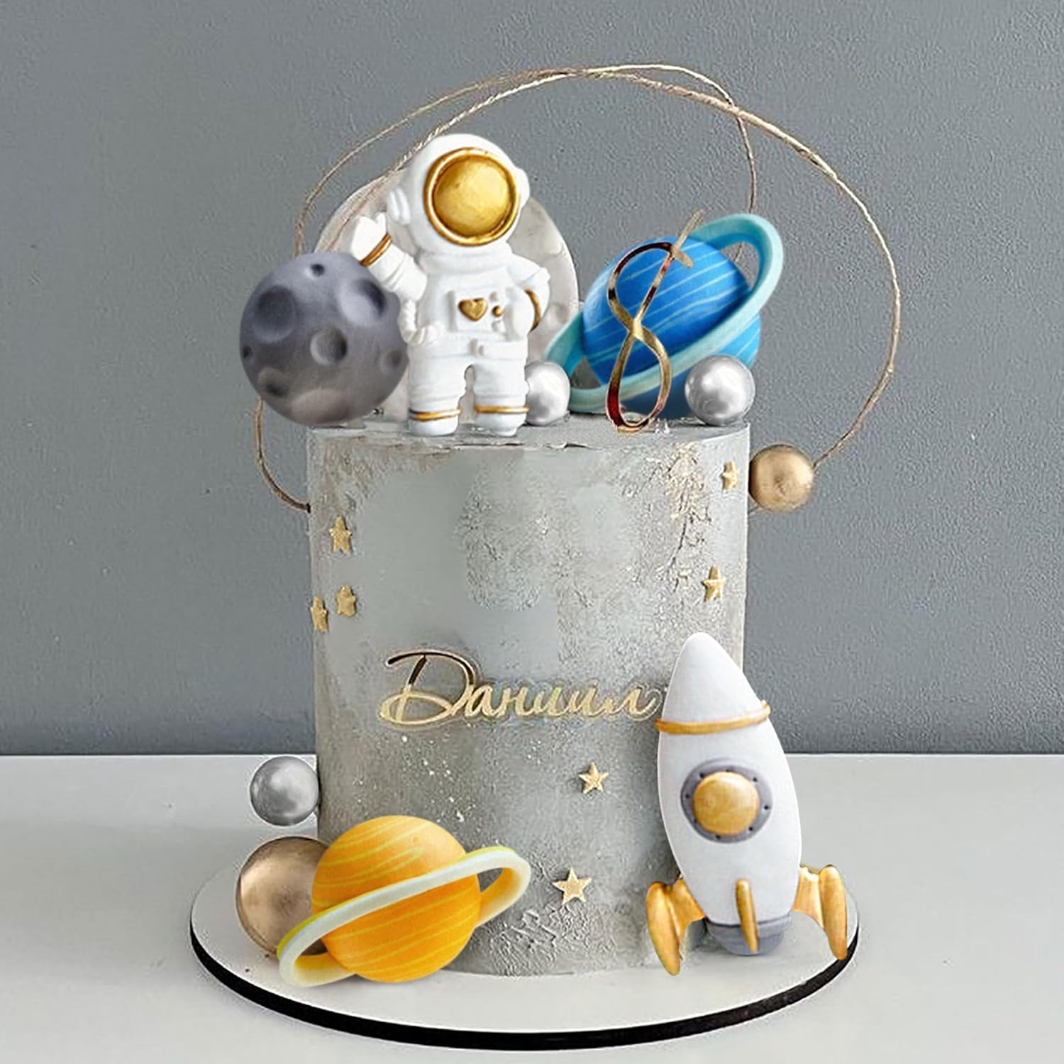 Jevenis Outer Space Cake Toppers Astronaut Rocket Stars Cake Decorations for Two the Moon First Trip around the Sun Birthday Baby Shower image number 5