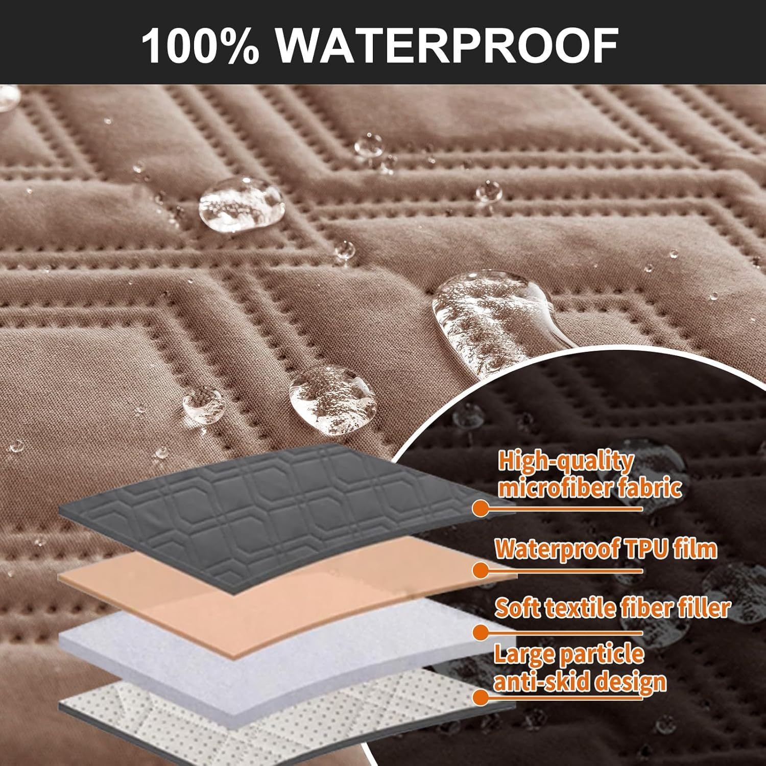 Genina Waterproof Loveseat Recliner Cover Non-Slip, Sofa Cover for Reclining Couch 2 Seat, Washable Couch Cover Loveseat Furniture Protector Cover for Pets Dogs Kids (Camel, Recliner Loveseat)