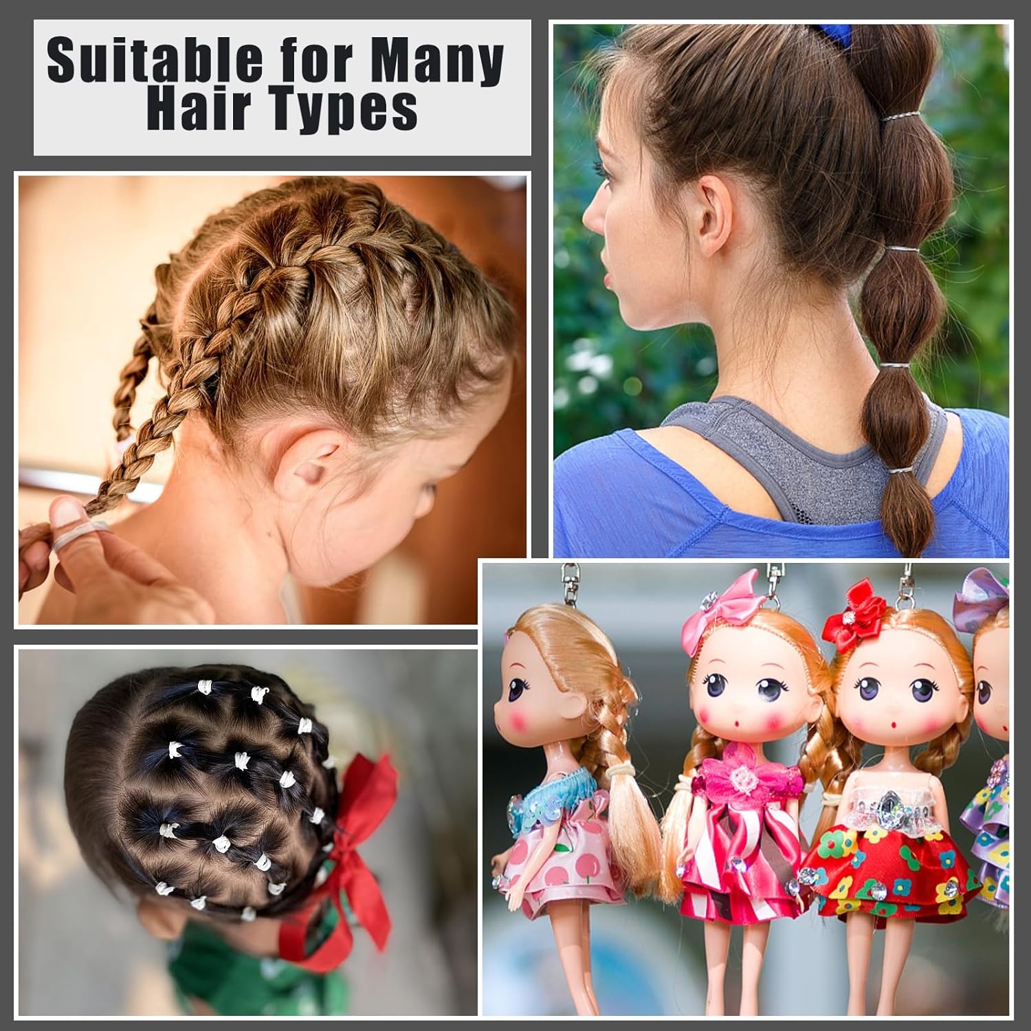 Pack of 2000 Hair Bobbles Small Black Hair Bobbles Mini Elastic Hair Band with Hair Bobbles Cutter Hair Tail Tools, Handle Comb for Girls Lady Doll Hair Styling