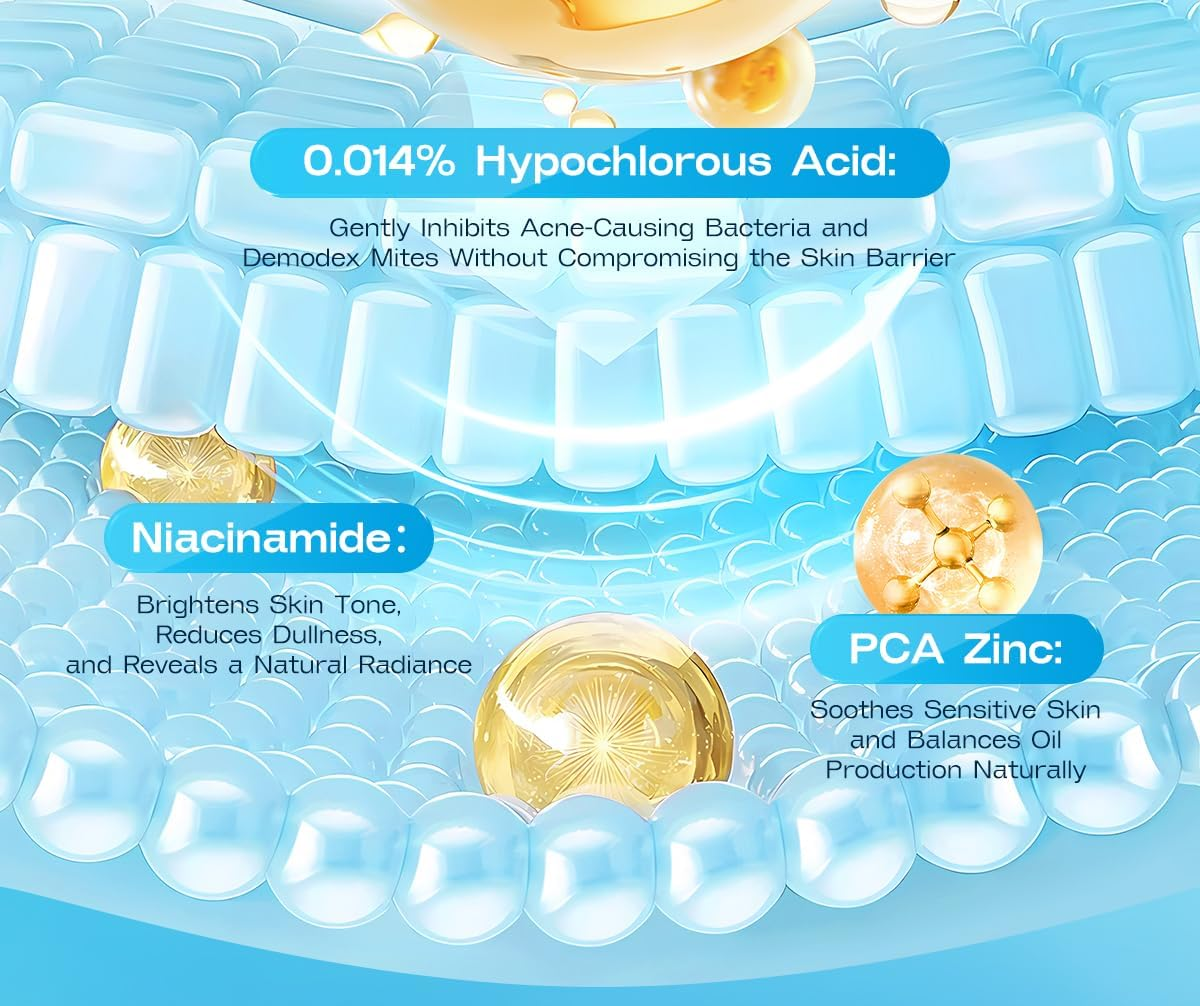 Hypochlorous Acid Face and Skin Spray,Safe for Use on Acne Prone Skin, Dry Scalp, Toner, Eye Lash Cleanser, Face and Hand Cleanser - 60Ml