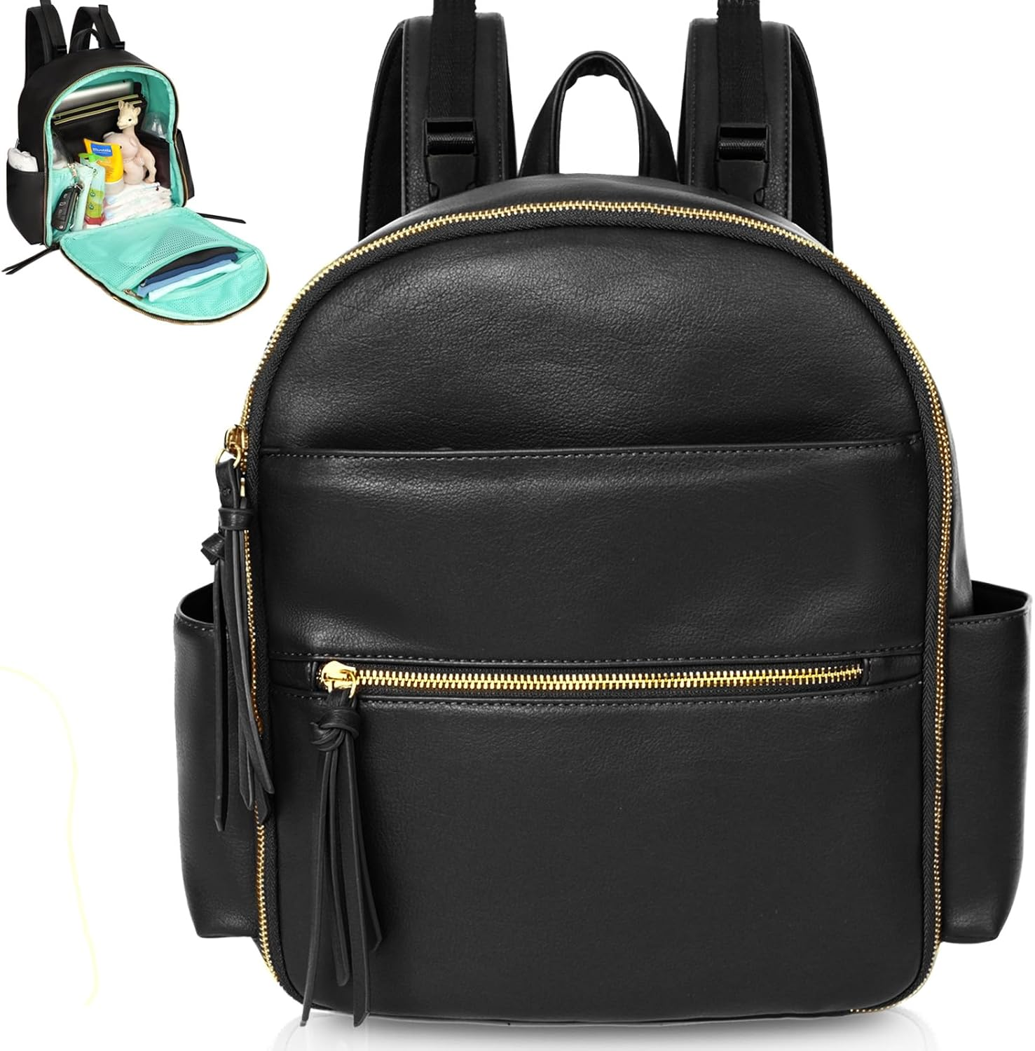 MOMINSIDE Small Diaper Bag Backpack, Mini Baby Diaper Bag, Diaper Bag Organizers, 2 Insulated Pockets, Stroller Straps