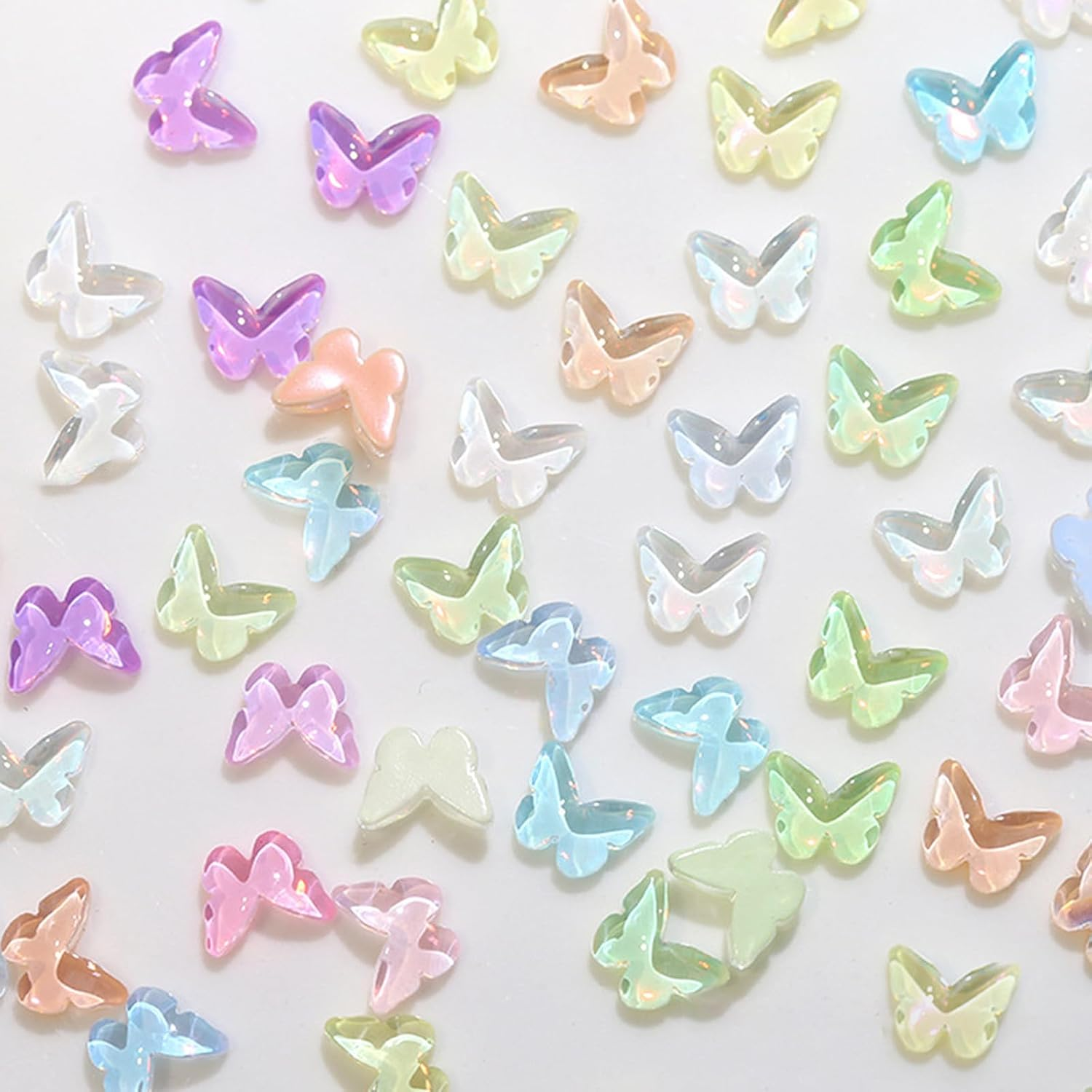 Taoluwin 100Pcs Nail Art Rhinestones, 8X6Mm Pastel Butterfly Gems, Flat Back Glass Rhinestones for Nail Decoration, Crafts & Jewelry Making, 8 Candy Colors Nail Gems Set image number 6