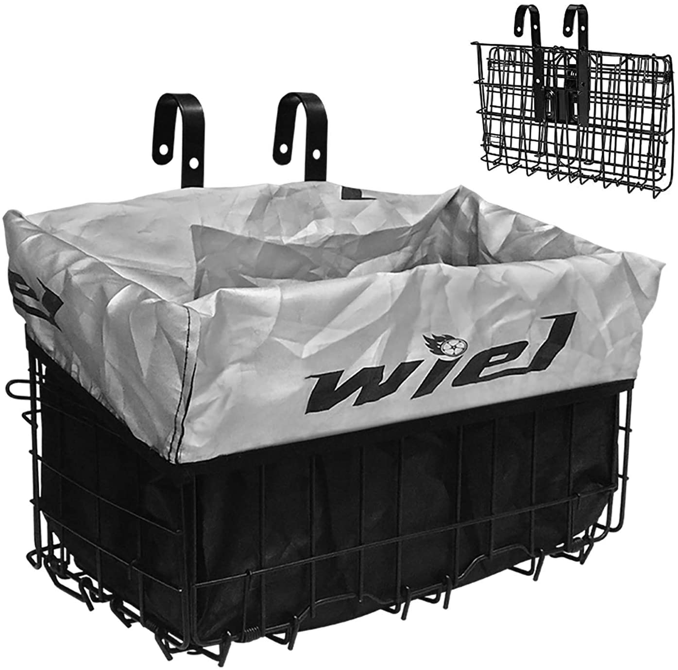 Wiel Bike Basket with Black Liner Rainproof Cover, Folding Steel Bicycle Basket Easy Install to Front Handlebar or Rear Rack, Heavy-Duty Metal Wire Bearing 33 Lbs for Commuter Grocery Shopping Picnic image number 6