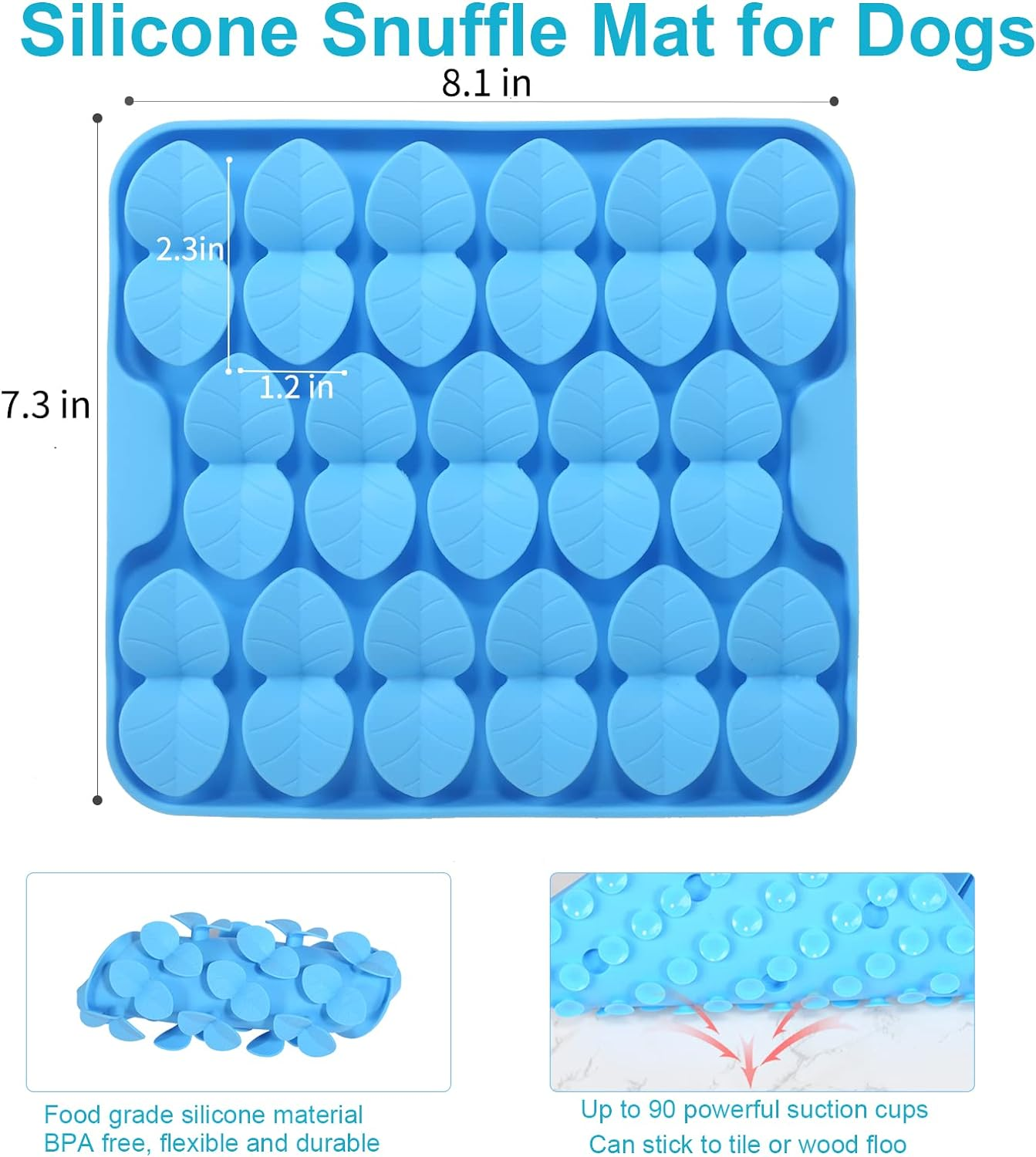 VOOWO Snuffle Mat for Dogs, Silicone Snuffle Mat Lick Mat for Dogs, Slow Feeder Dog Bowl, Dog Lick Mat, Dog Feeding Mat Slow Feeder Sniff Mat for Small Medium and Large Dogs (Blue, Small) image number 6