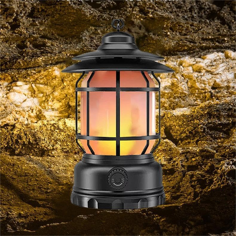 Clearhill Rechargeable Camping Lantern, Flame Decorative Table Lamp, 2 Modes LED Light with Hook,Dimmable Vintage Style,Portable Waterproof Camping Light for Indoor/Outdoor Use image number 1