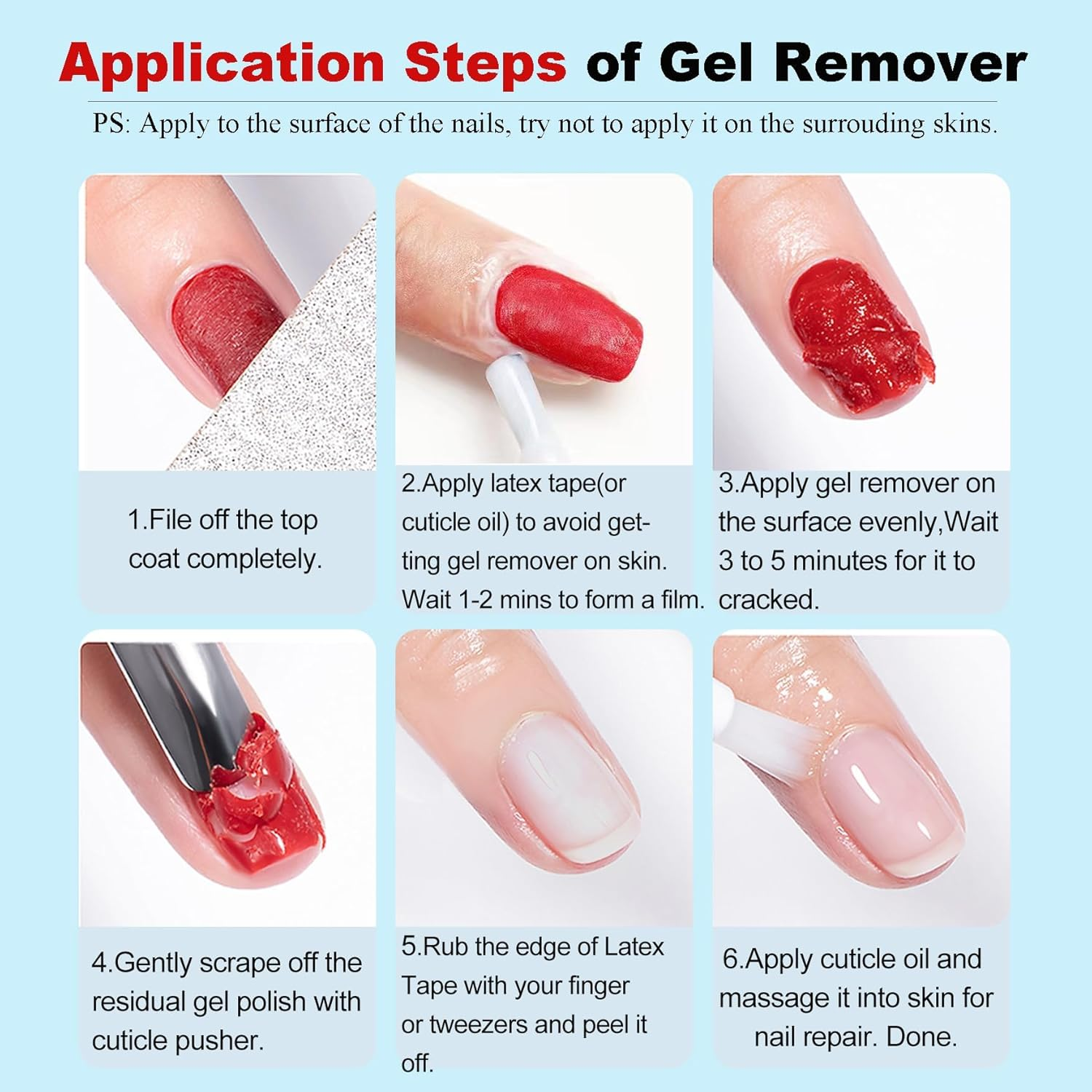 Gel Polish Remover, Gel Remover Kit Includes Cuticle Oil and Nail Polish Remover Tool No Soaking or Wrapping Removes Gel Polish in 2-5 Minutes image number 5