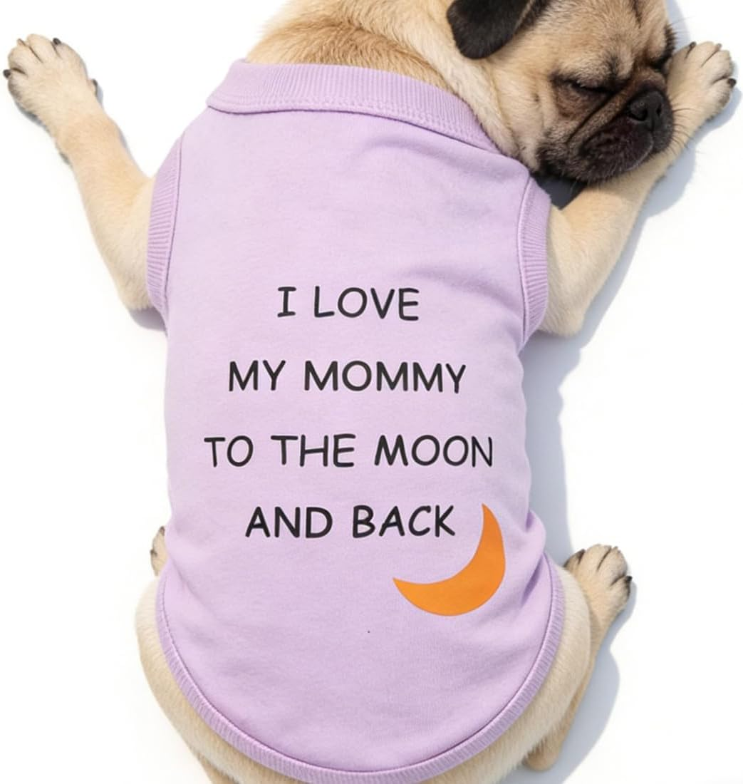 Love Mom Dog Clothing for Small Boy Dogs, I Love My Mommy to the Moon and Back Print Doggy Dress Shirts for Male Puppies Shih Tzu Maltese (Neck Girth 11.02'') image number 3