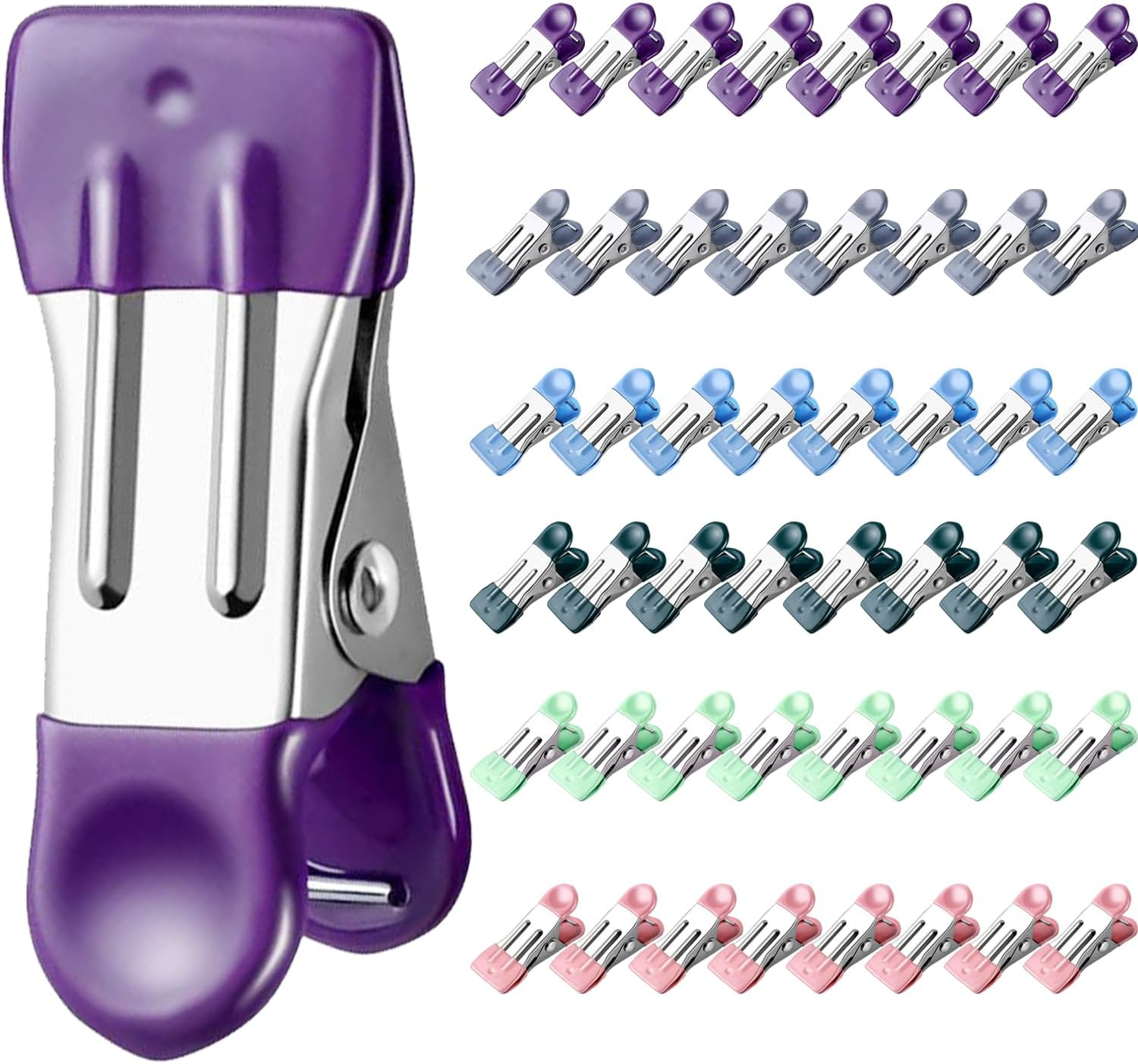 H HOME-MART 48 Pack Heavy Duty Clothes Pins - 2.17" Stainless Steel Metal Clips with Rubber Grips, Multi-Use Chip/Bag Clips for Laundry, Photo Drying, Food Storage, Clothesline & Kitchen (48 Count) image number 4