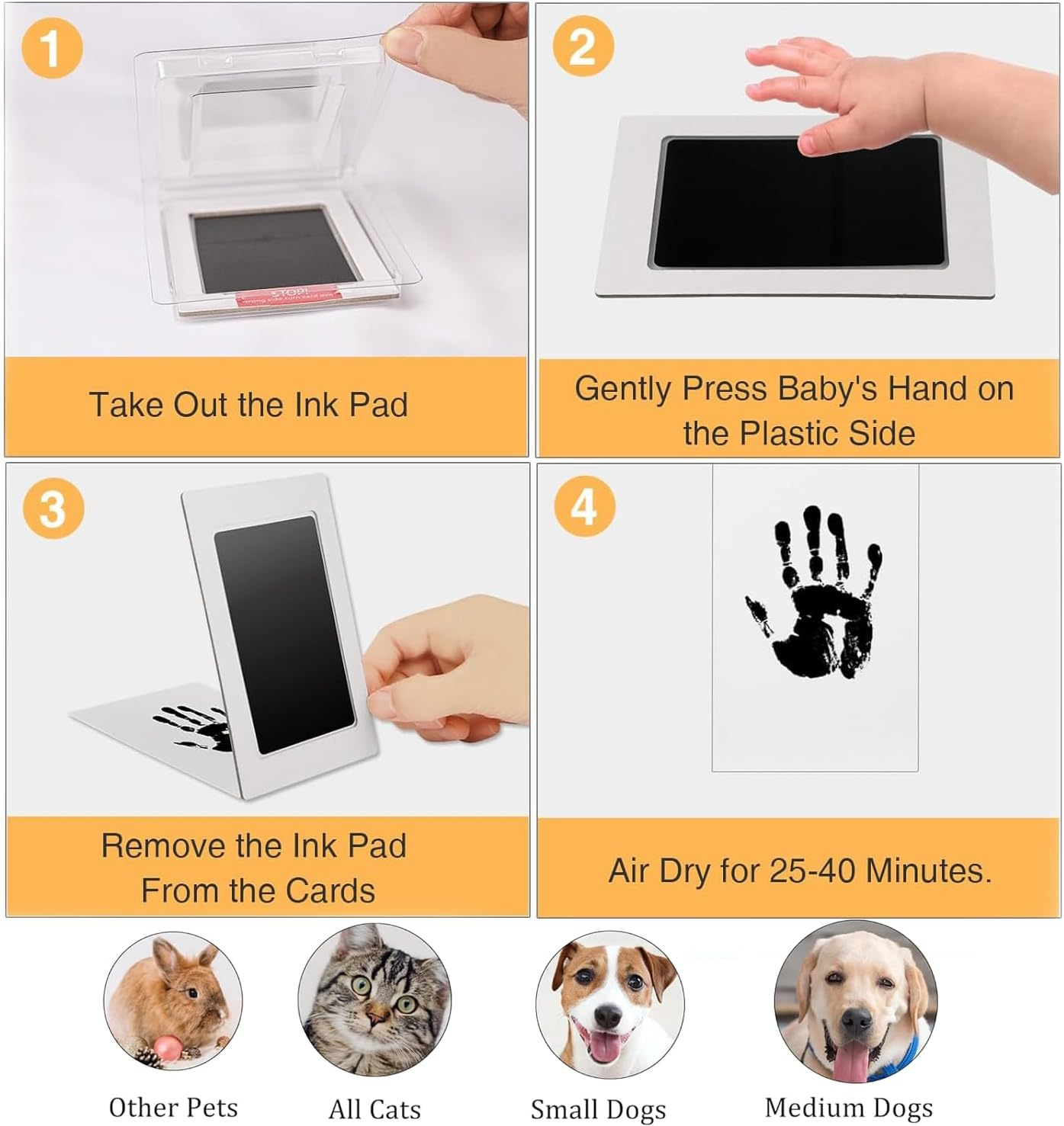 Inkless Hand and Footprint Kit, 8 Pads and 16 Impression Cards, Cleantouch for Keepsake, Dog Nose and Paw Print image number 1