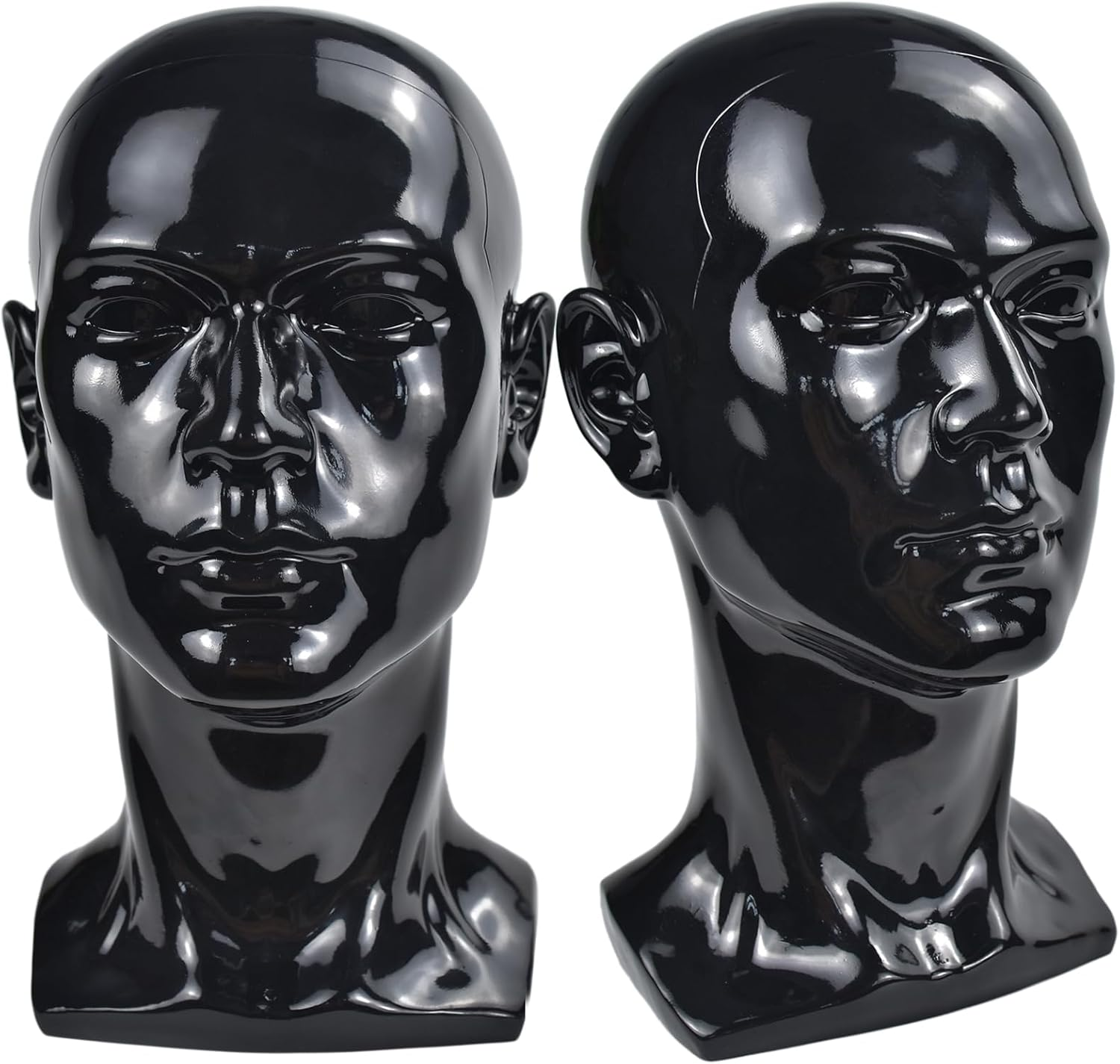 Male Mannequin Head Black Glossy Professional Mannequin Head for Display Hats,Wigs,Glassess,Game Console,Headphone,Mask