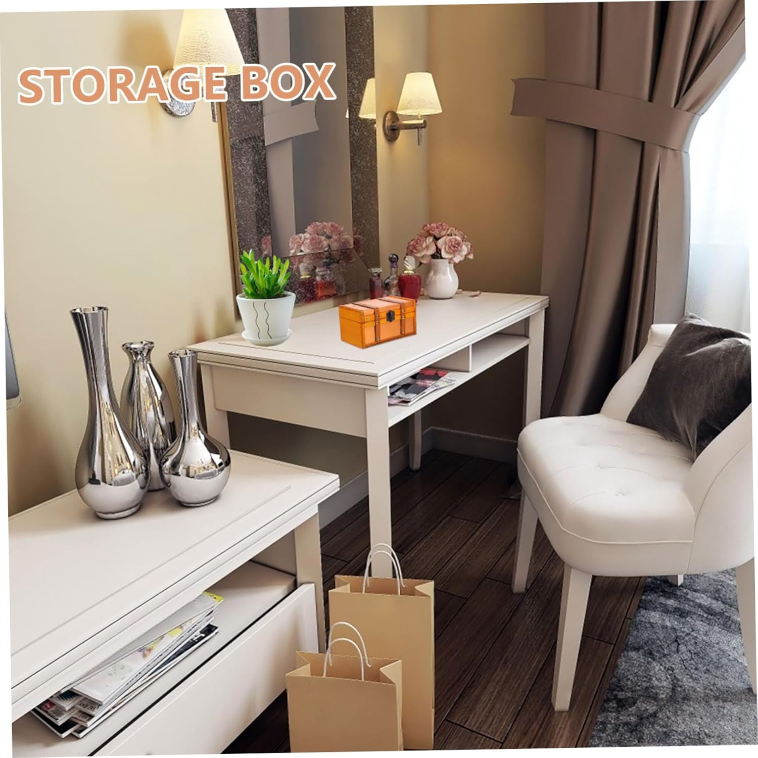 Retro Wooden Storage Box Vintage Treasure Chest for Boys and Girls Lockable Decorative Box Small Trinket Organizer for Desktop