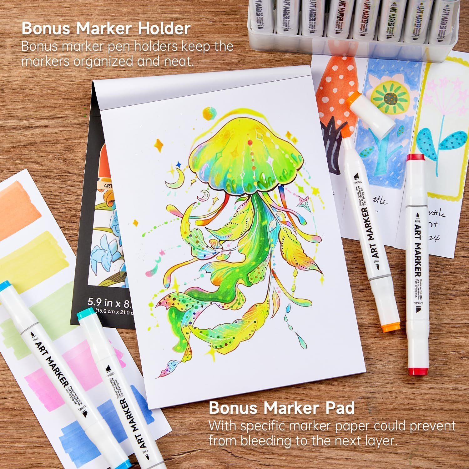 Shuttle Art 205 Colours Alcohol Art Markers, 204 Colours Dual Tip Art Pens plus 1 Blender 1 Marker Pad 1 Case and Colour Chart for Kids Adult Artist Drawing Colouring Books Sketching Card Making image number 6